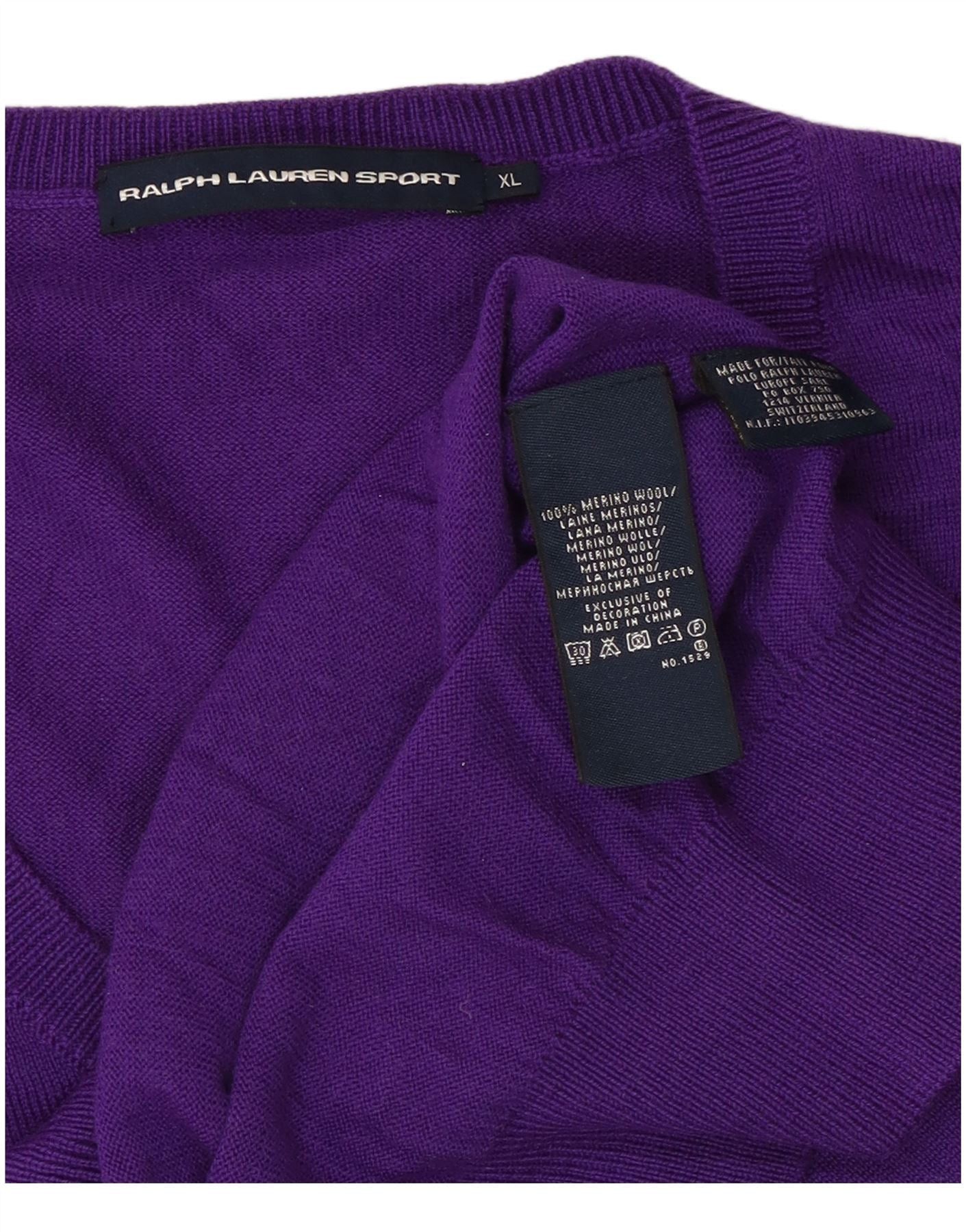 Ralph Lauren Womens V-Neck Jumper Sweater UK 18 XL Purple Merino Wool Size M / US 6-8 / IT 42-44 - 3 Thumbnail