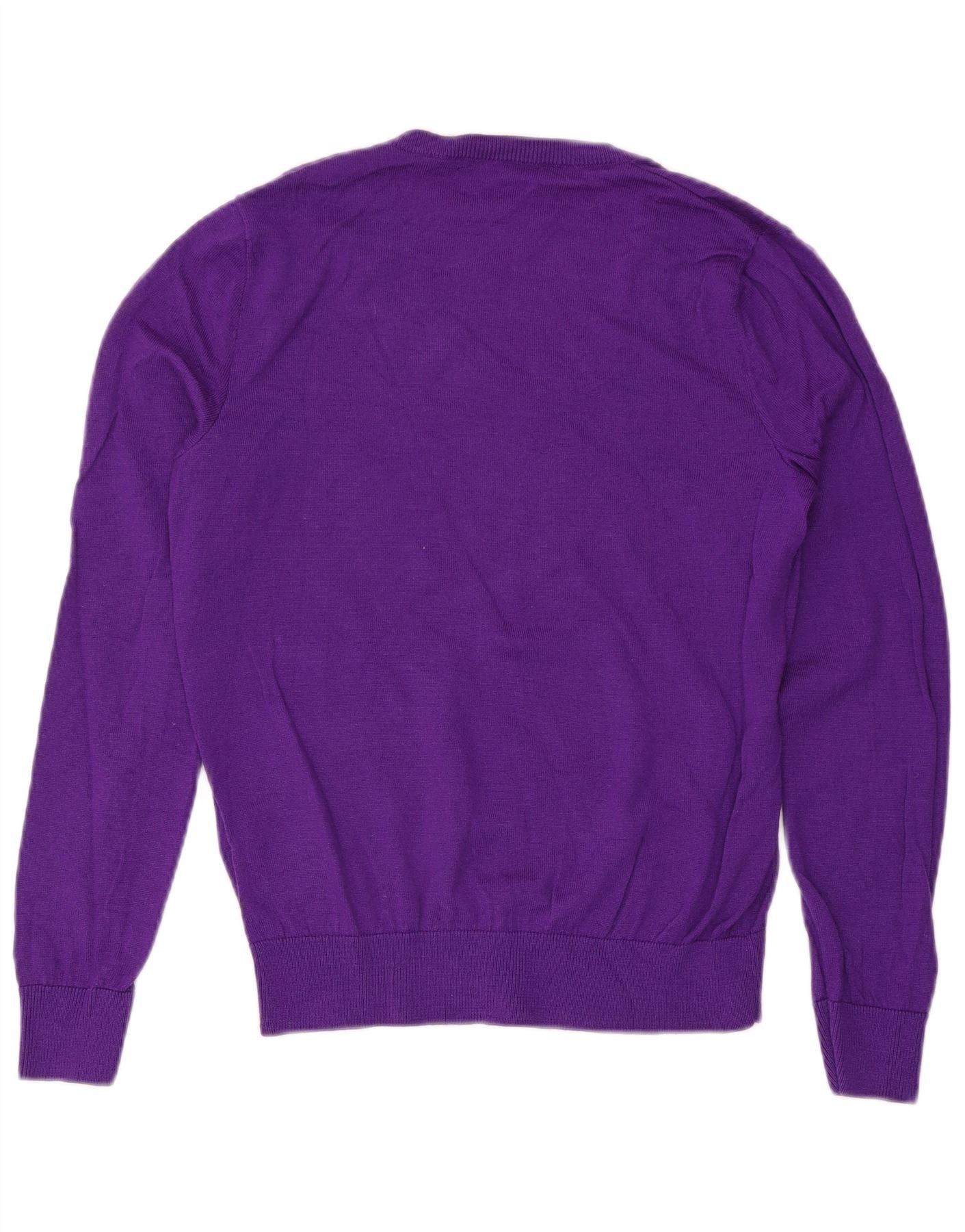 Ralph Lauren Womens V-Neck Jumper Sweater UK 18 XL Purple Merino Wool Size M / US 6-8 / IT 42-44 - 2 Thumbnail