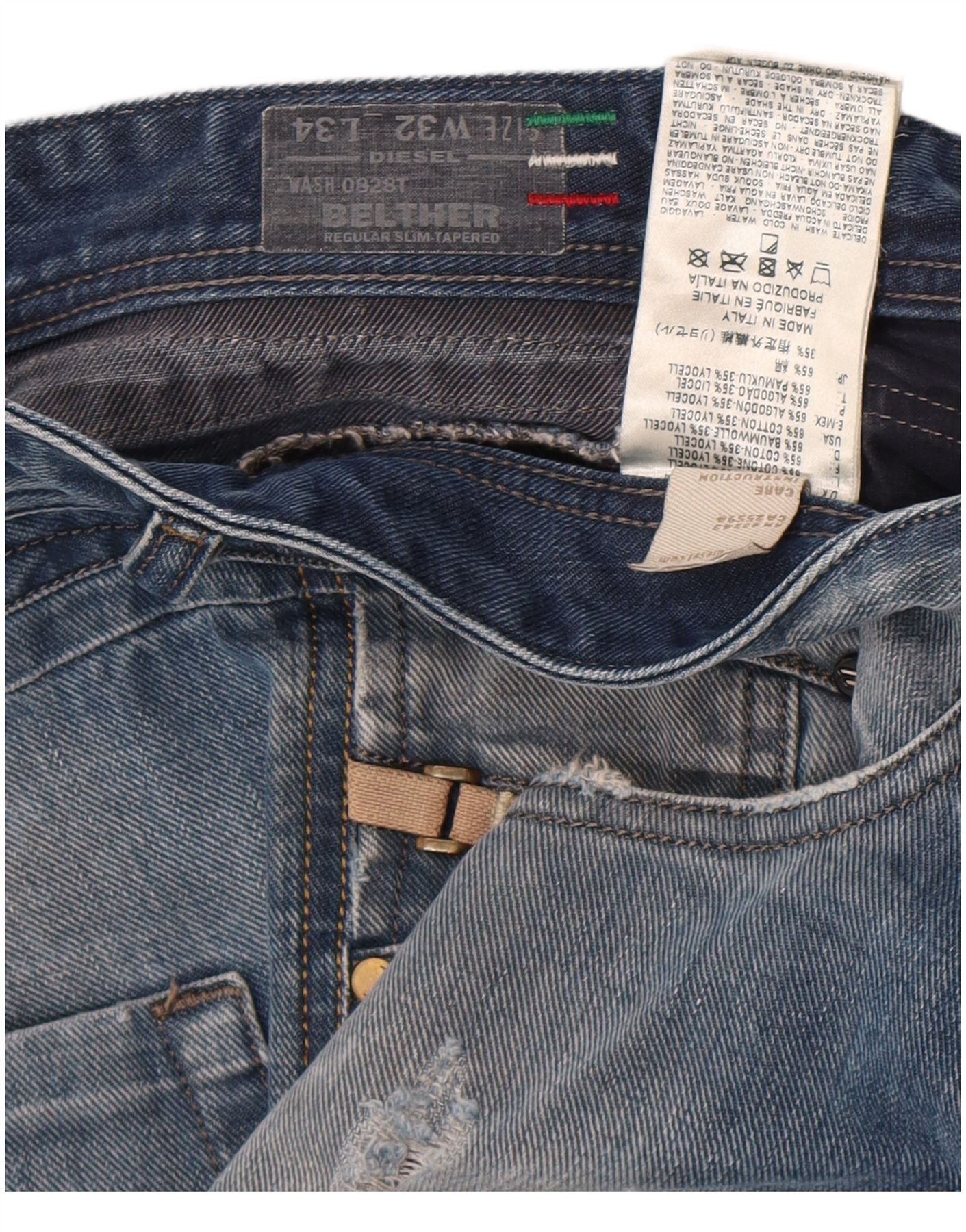 Diesel Mens Belther Distressed Straight Jeans W32 L34 Blue Cotton Size US 32 / EU 48 - 5 Thumbnail