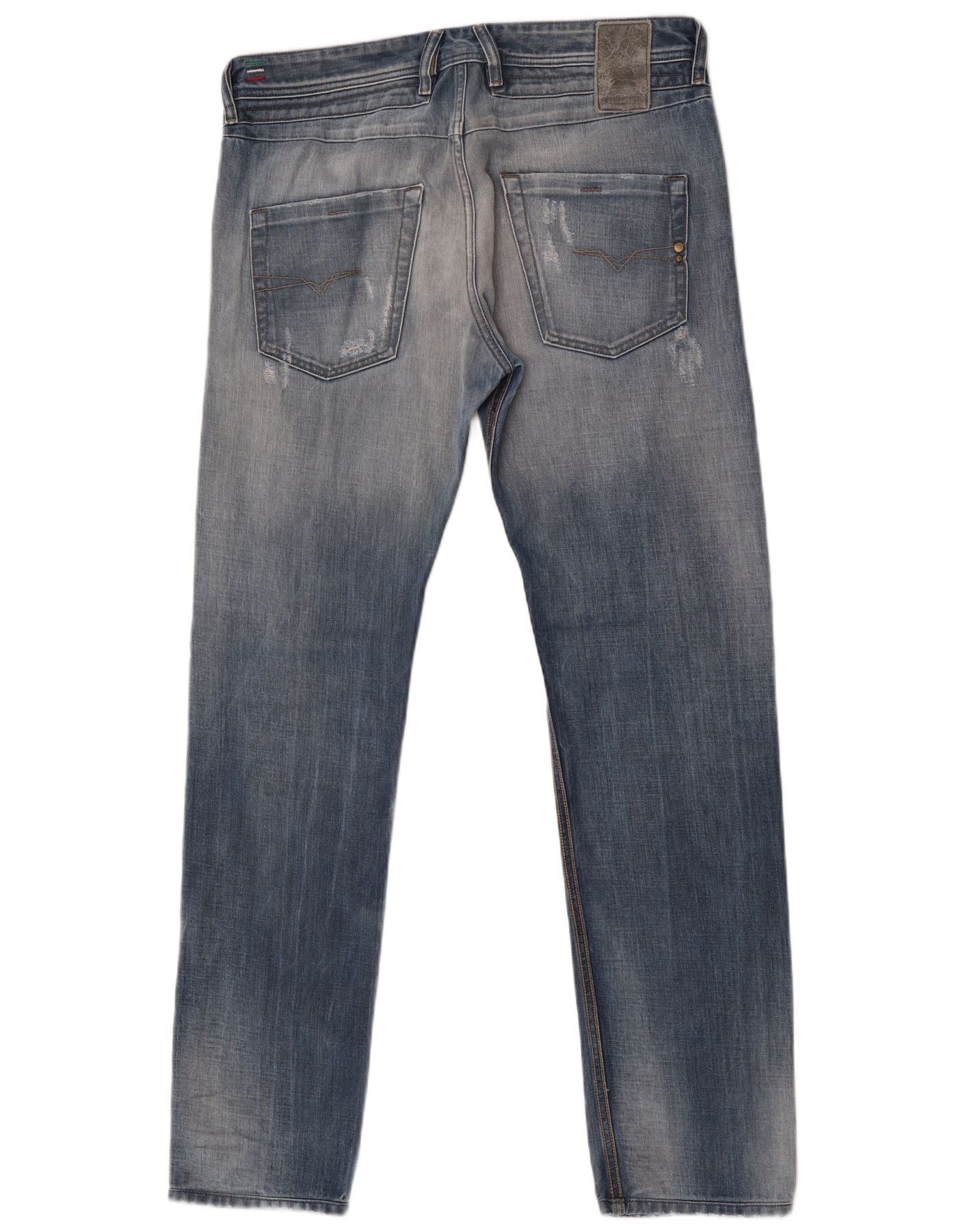 Diesel Mens Belther Distressed Straight Jeans W32 L34 Blue Cotton Size US 32 / EU 48 - 2 Thumbnail