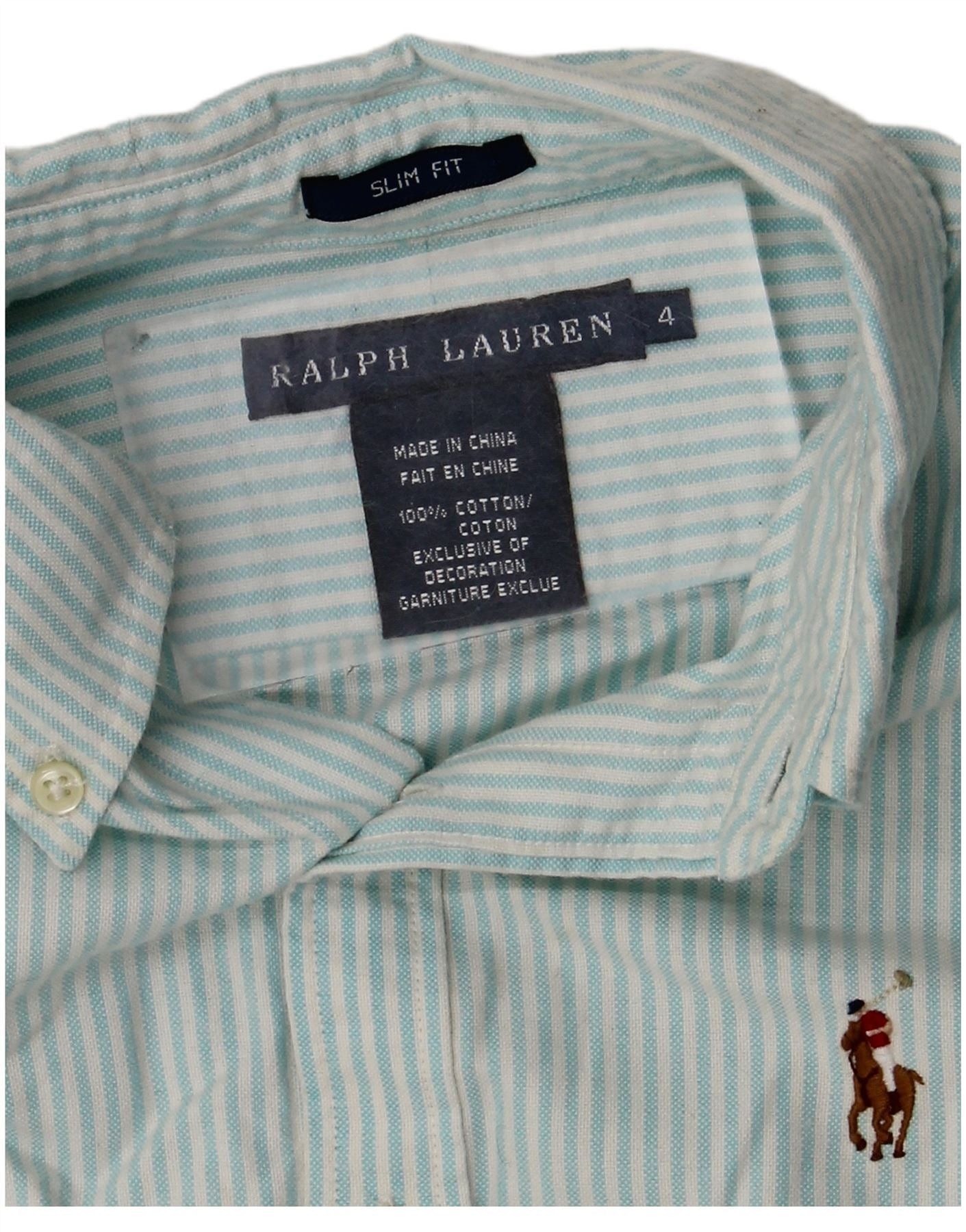 Ralph Lauren Womens Slim Fit Shirt US 4 Small Turquoise Pinstripe Cotton Size XS / US 0-2 / IT 36-38 - 5 Thumbnail