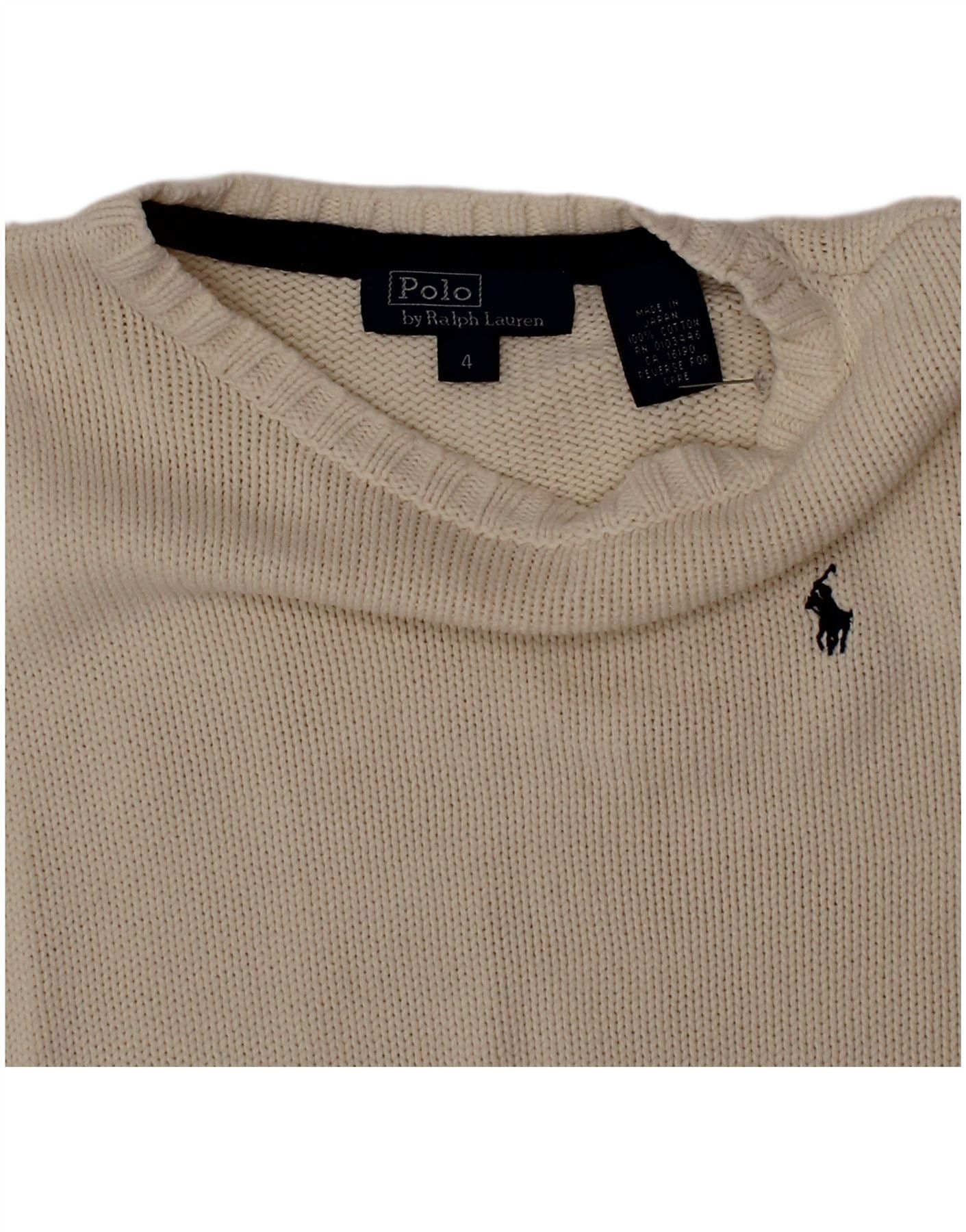 Polo Ralph Lauren Girls Boat Neck Jumper Sweater 3-4 Years Beige Cotton Size XXS / US 00 / IT 34 - 4 Thumbnail