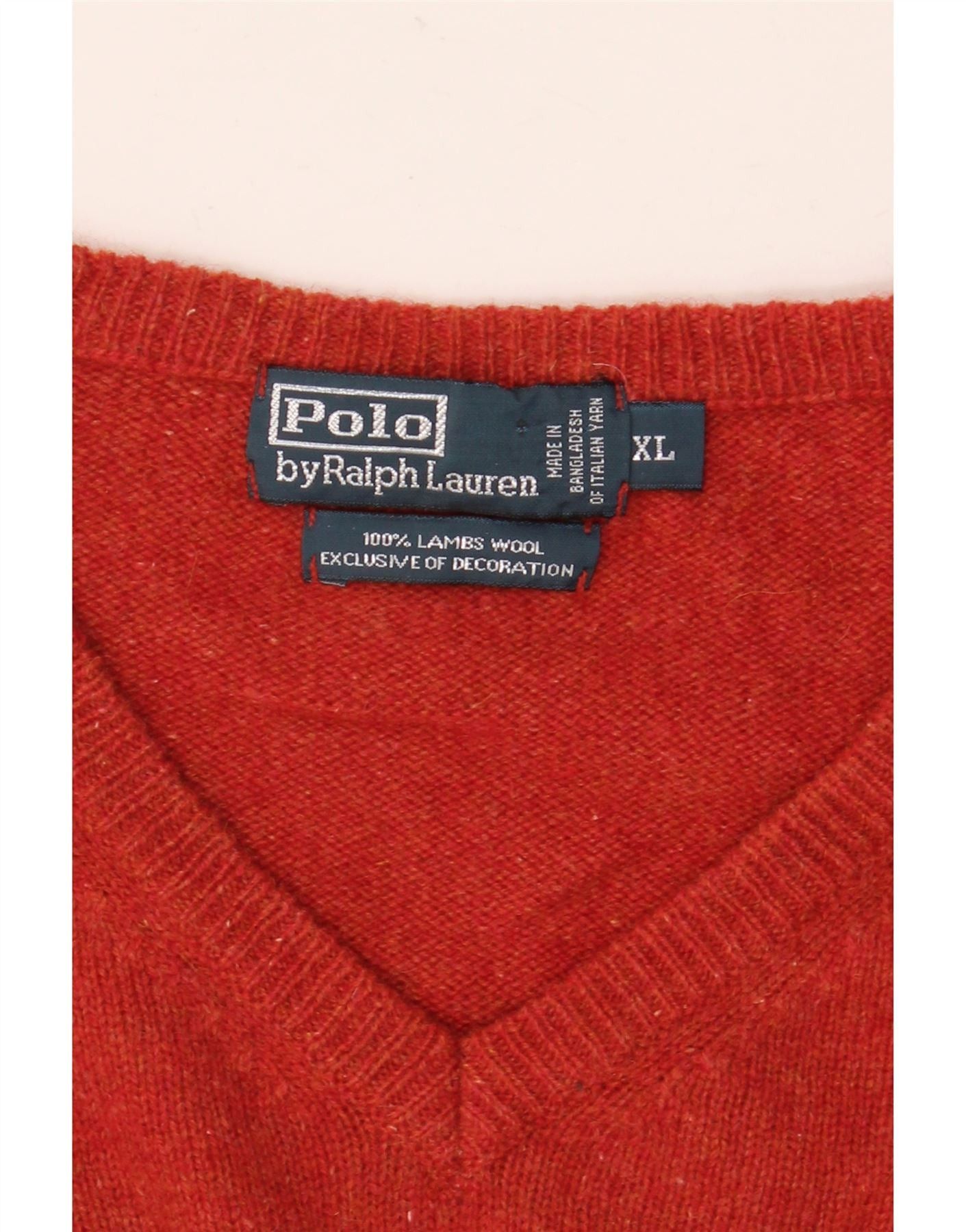 Polo Ralph Lauren Mens V-Neck Jumper Sweater XL Red Lambswool Size US XL / EU 56 / 4 - 3 Thumbnail