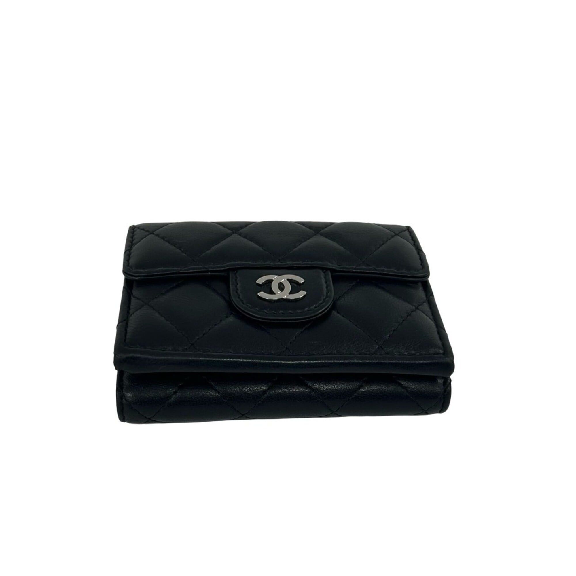 Chanel CHANEL Matelassé Coco Mark Lambskin Leather Tri-fold Wallet, Black, 37774 Size ONE SIZE - 6 Thumbnail