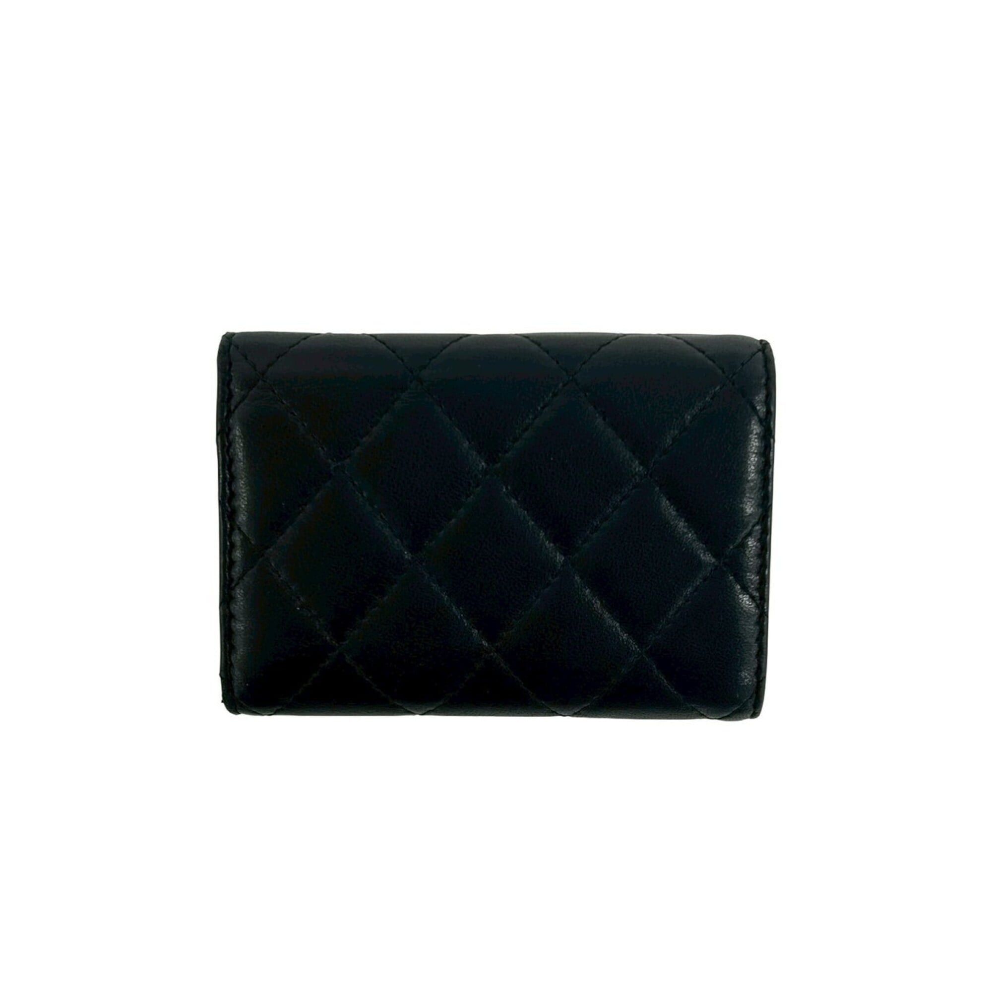 Chanel CHANEL Matelassé Coco Mark Lambskin Leather Tri-fold Wallet, Black, 37774 Size ONE SIZE - 2 Thumbnail