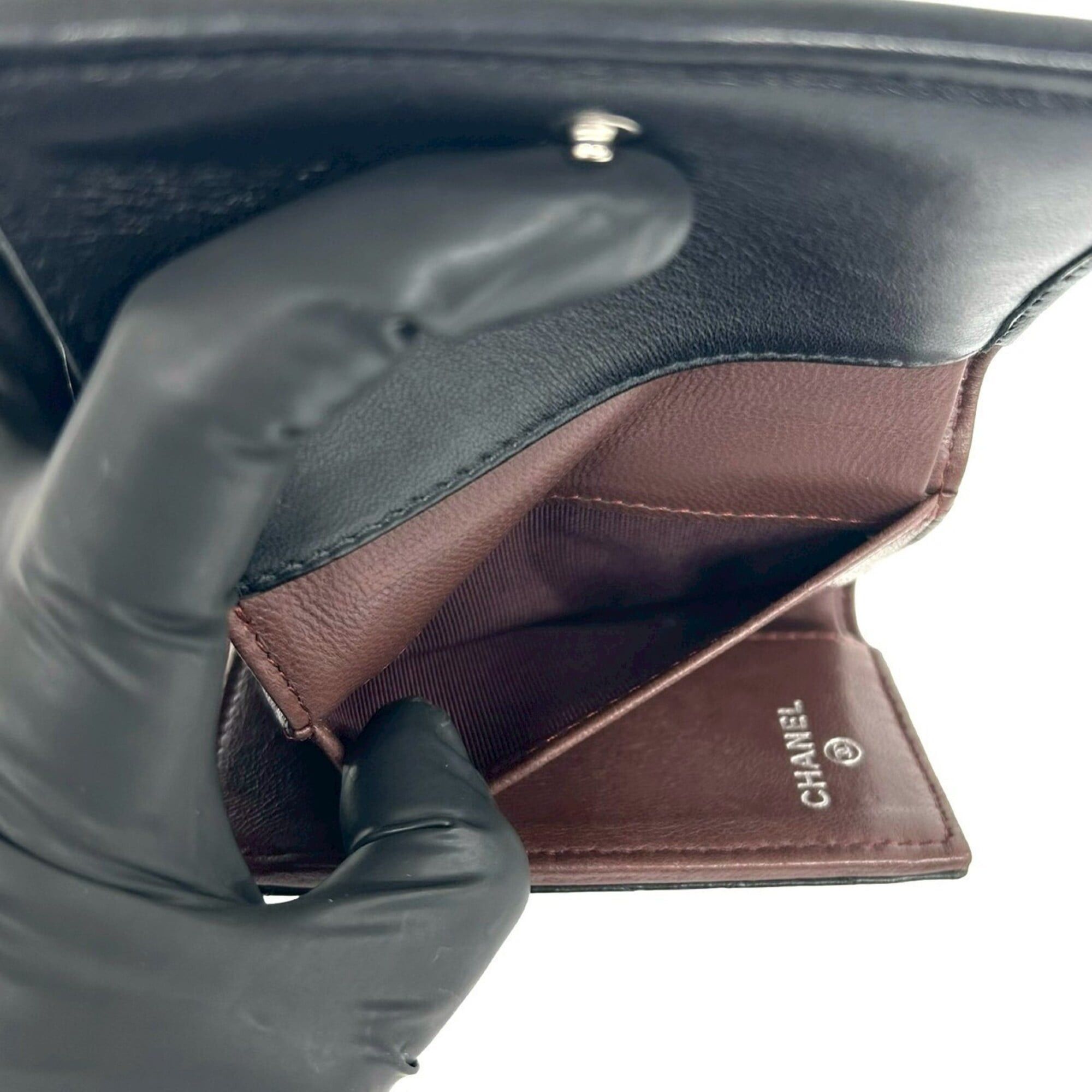 Chanel CHANEL Matelassé Coco Mark Lambskin Leather Tri-fold Wallet, Black, 37774 Size ONE SIZE - 9 Thumbnail