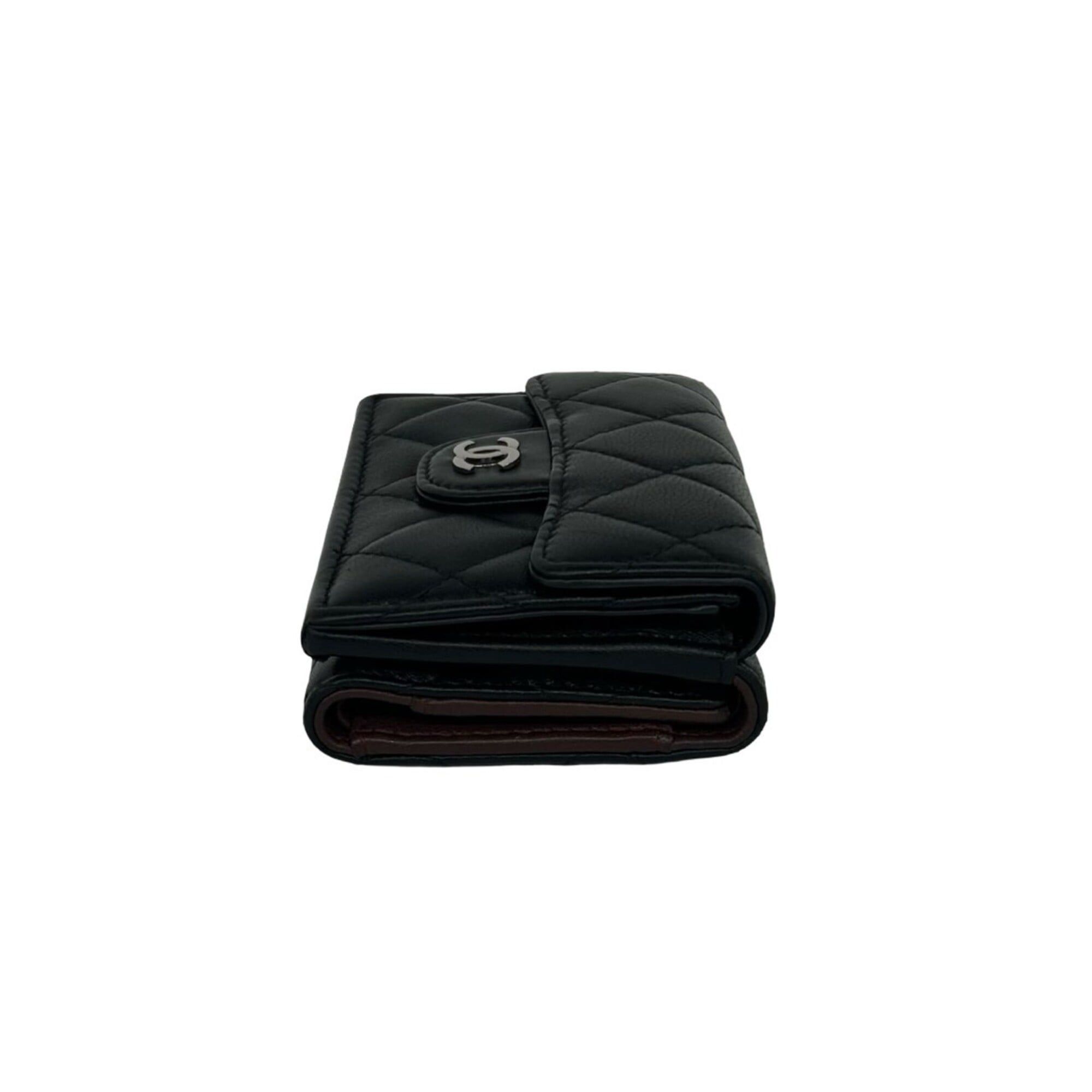 Chanel CHANEL Matelassé Coco Mark Lambskin Leather Tri-fold Wallet, Black, 37774 Size ONE SIZE - 5 Thumbnail