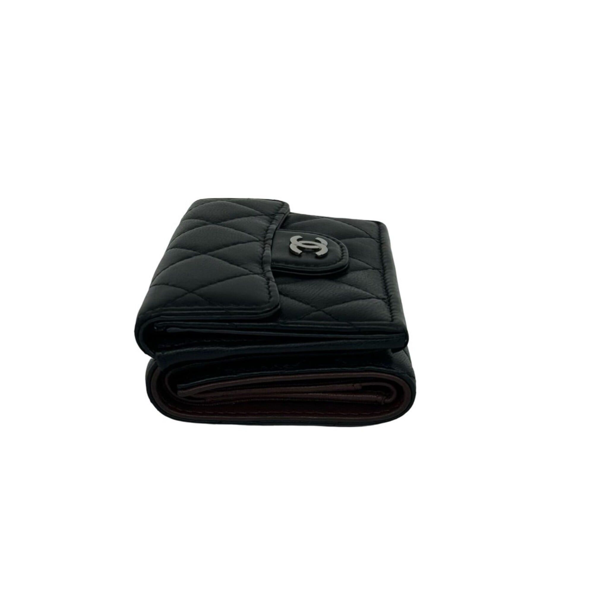 Chanel CHANEL Matelassé Coco Mark Lambskin Leather Tri-fold Wallet, Black, 37774 Size ONE SIZE - 4 Thumbnail