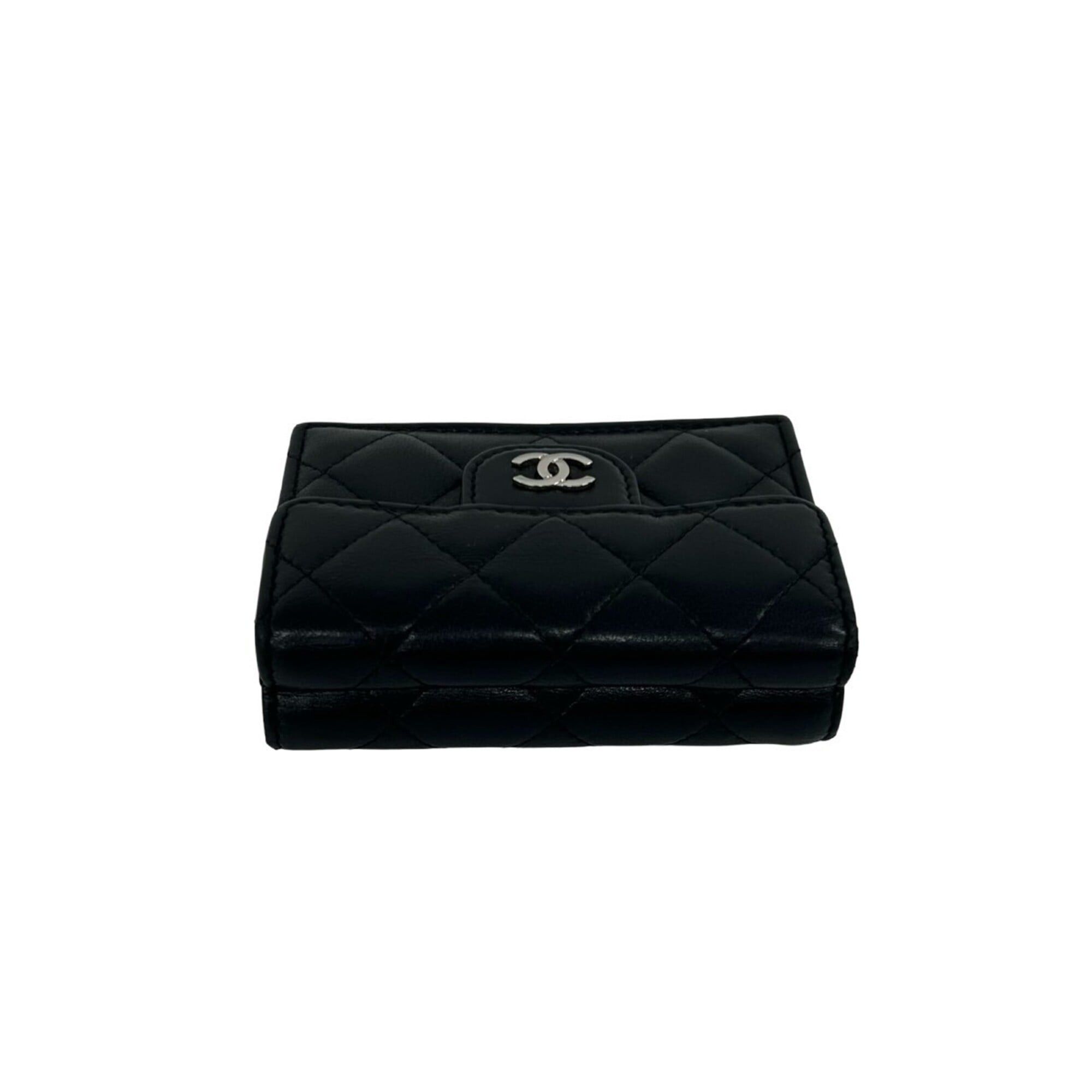 Chanel CHANEL Matelassé Coco Mark Lambskin Leather Tri-fold Wallet, Black, 37774 Size ONE SIZE - 3 Thumbnail