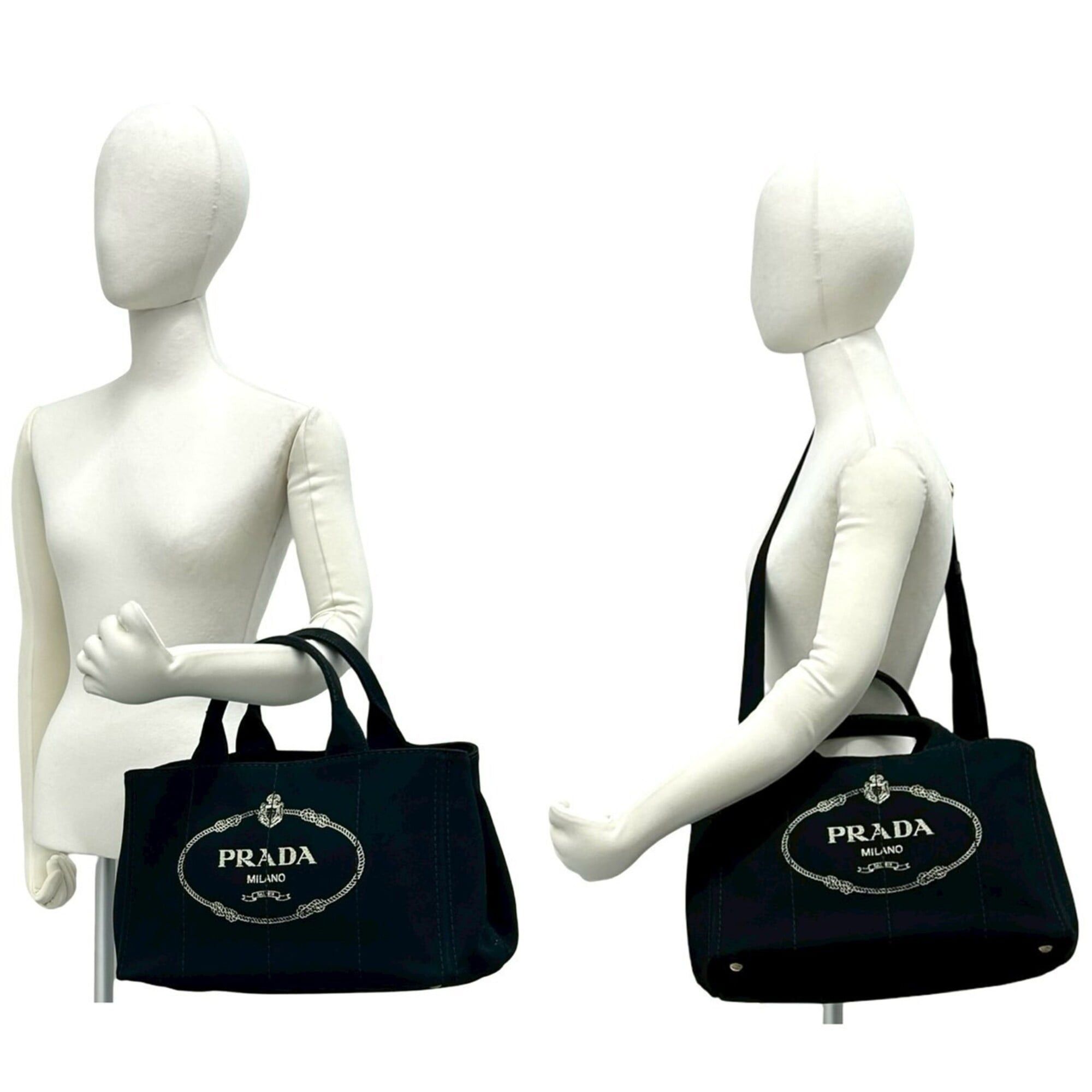 Prada PRADA Canapa Triangle Logo Hardware Canvas 2-way Handbag Shoulder Bag Tote Black 35434 Size ONE SIZE - 2 Thumbnail