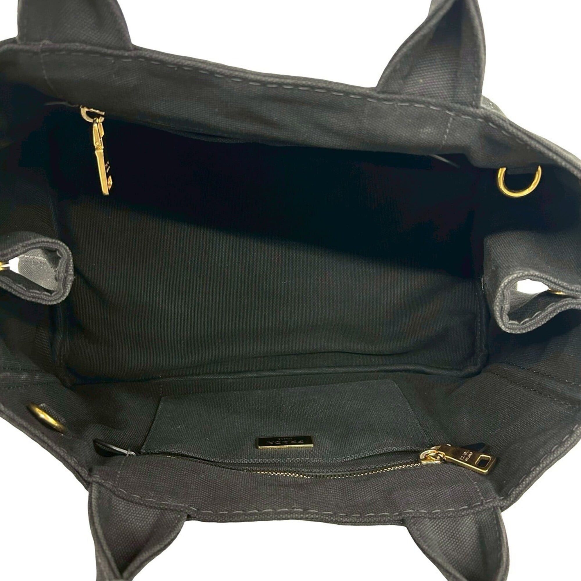Prada PRADA Canapa Triangle Logo Hardware Canvas 2-way Handbag Shoulder Bag Tote Black 35434 Size ONE SIZE - 9 Thumbnail