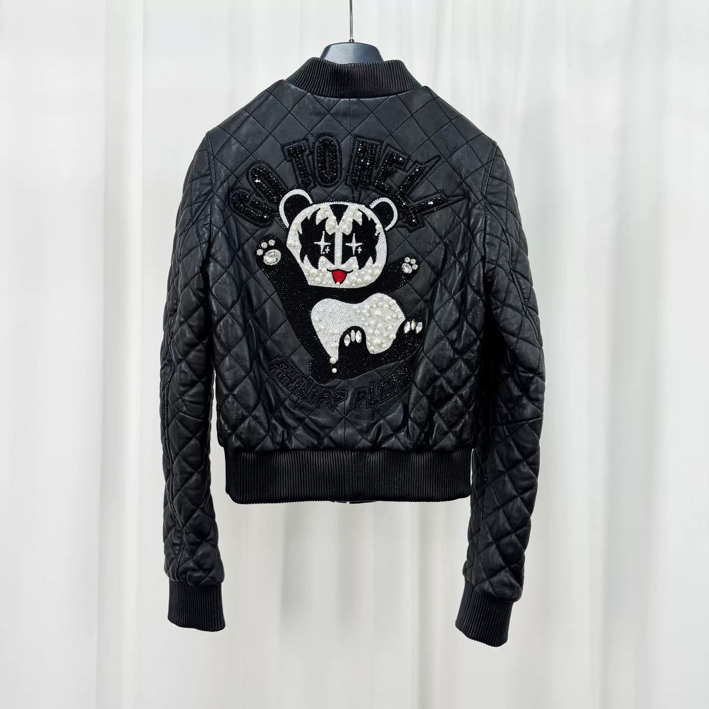 Philipp Plein Philipp Plein Quilted Rhinestone Leather Jacket Size S Size S / US 4 / IT 40 - 3 Thumbnail