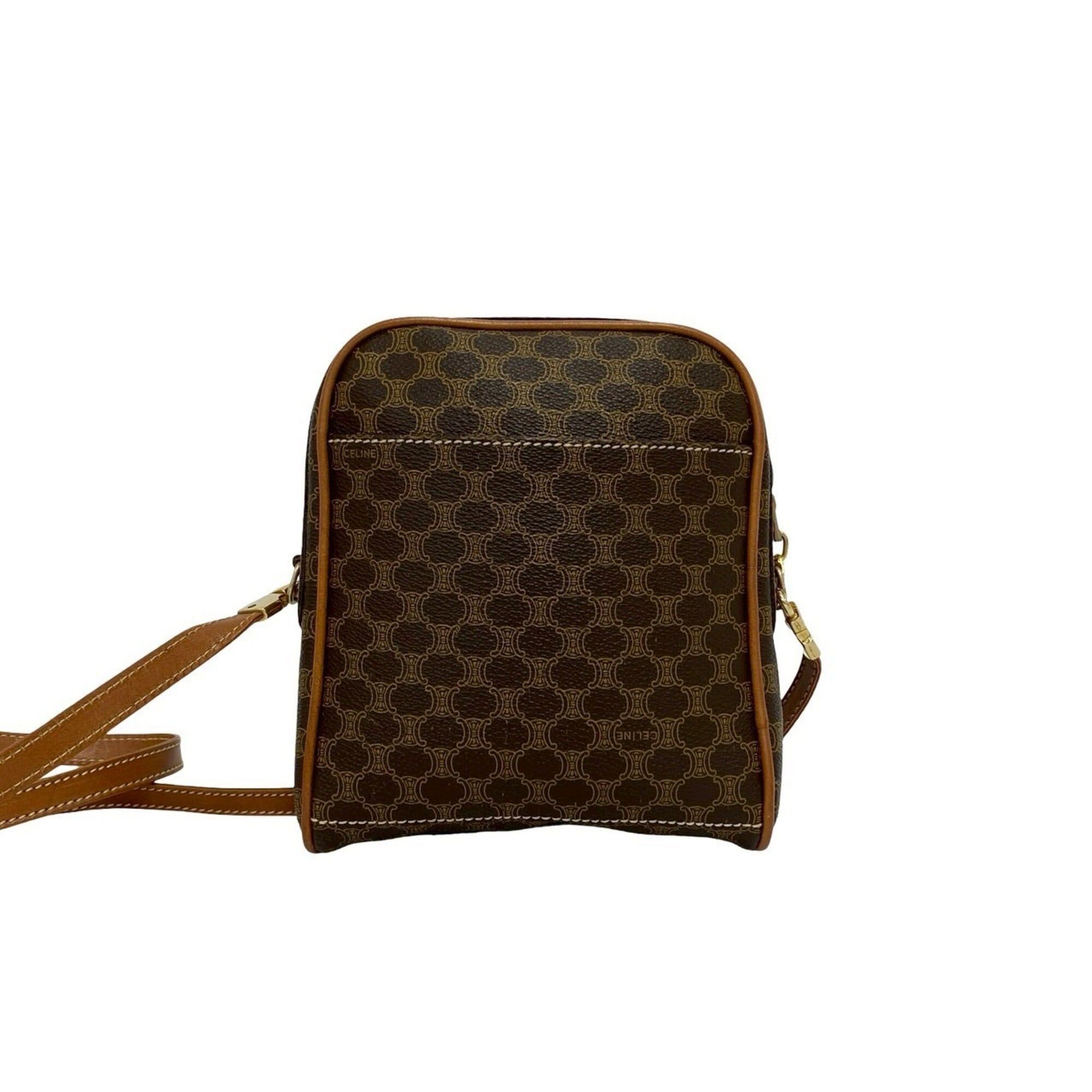Celine CELINE Vintage Magadham Blazon Triomphe Pattern Logo Leather Shoulder Bag/Pochette Brown 71000 Size ONE SIZE - 3 Thumbnail