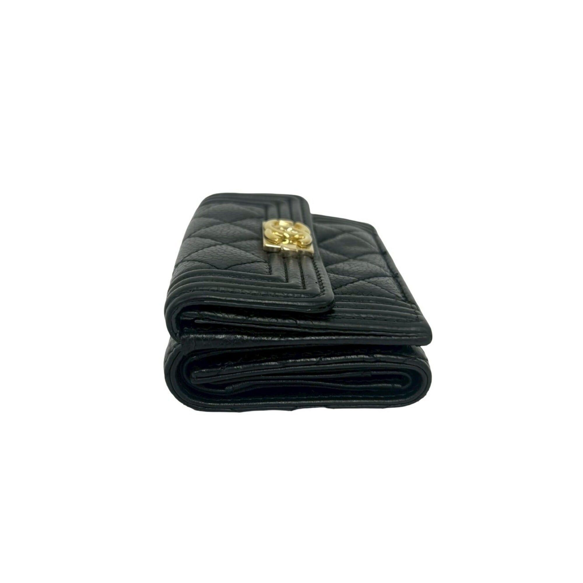 Chanel CHANEL Boy Chanel Caviar Skin Leather Tri-fold Wallet, Black, 53389 Size ONE SIZE - 4 Thumbnail