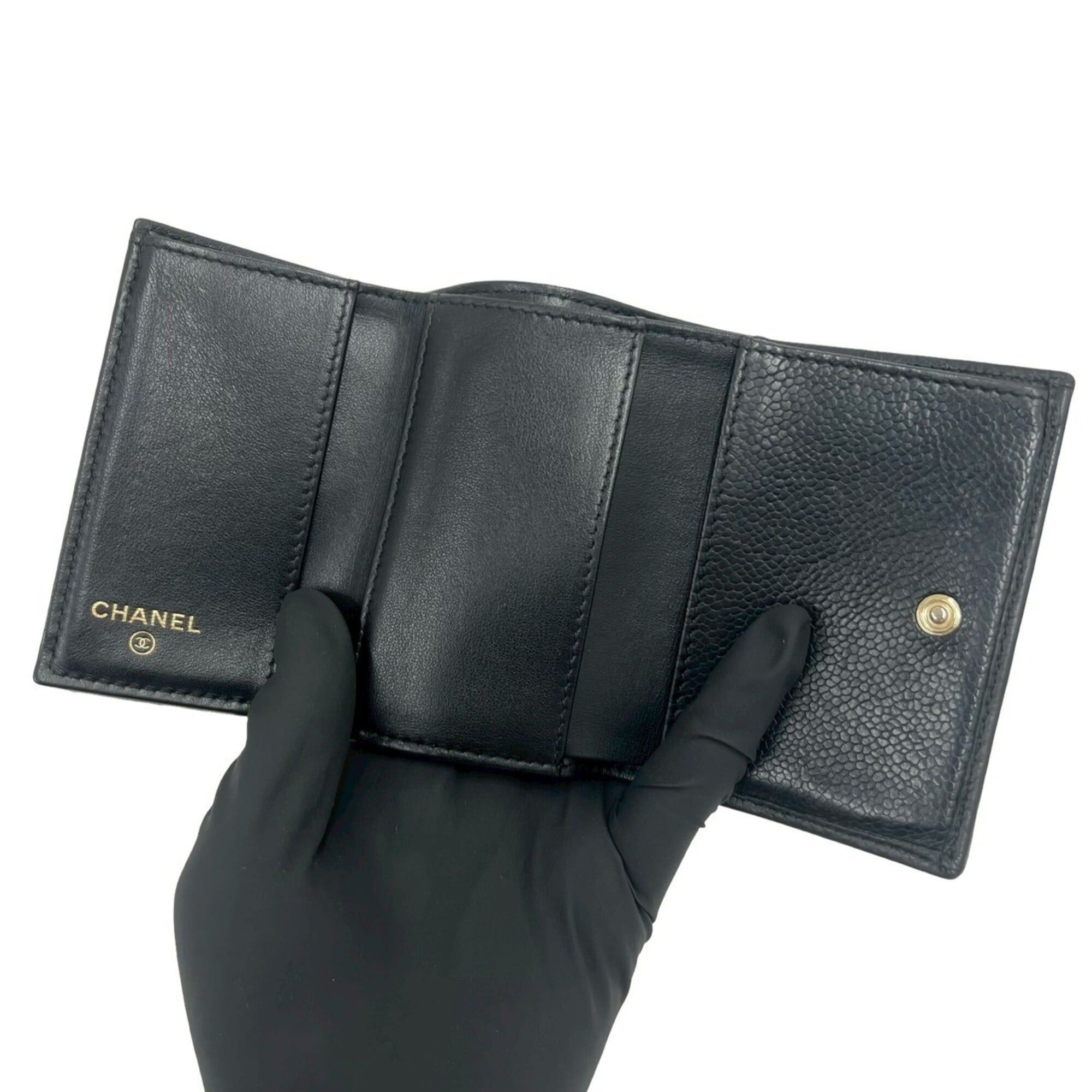 Chanel CHANEL Boy Chanel Caviar Skin Leather Tri-fold Wallet, Black, 53389 Size ONE SIZE - 7 Thumbnail