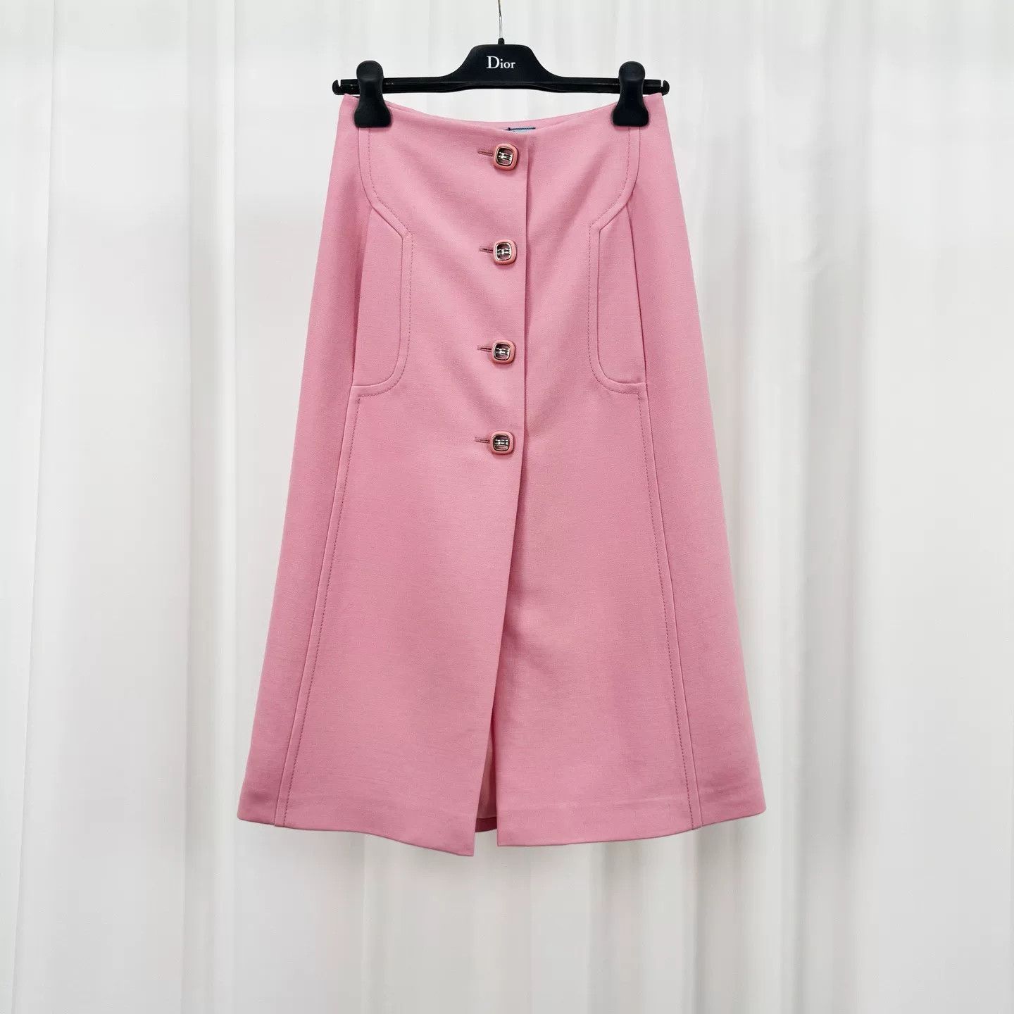 Prada Prada Pink Wool Button Skirt Size 38 Size 26" / US 2 / IT 38 - 2 Thumbnail