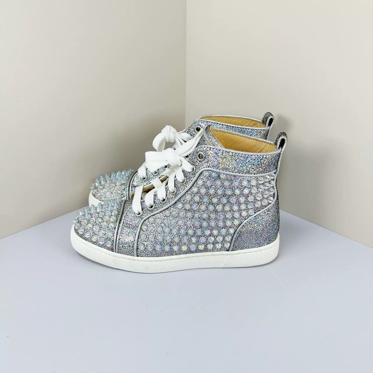 Christian Louboutin Christian Louboutin Glitter Studded Hi-Top Sneakers 34.5 Size US 4.5 / IT 34.5 - 2 Thumbnail
