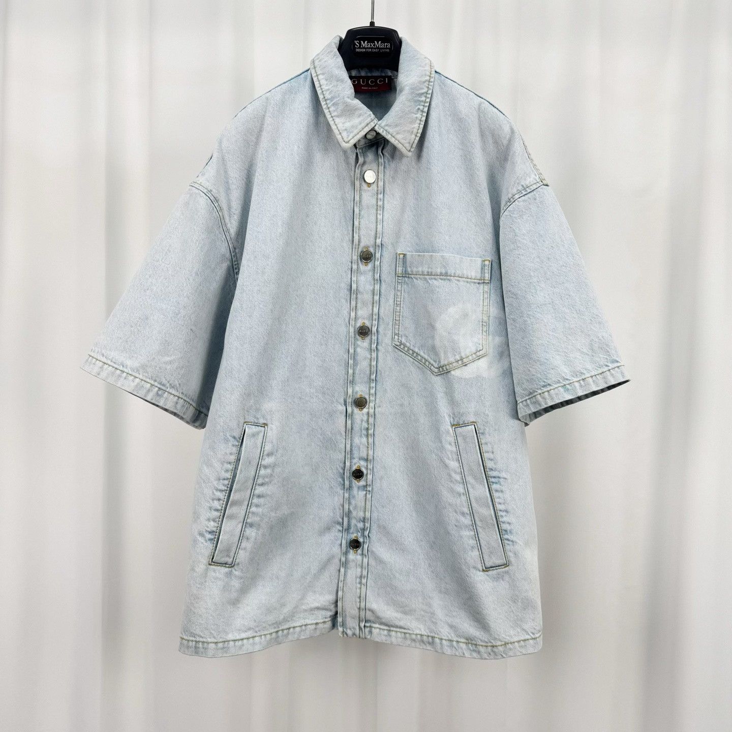 Gucci Gucci Double G Print Denim Short Sleeve Shirt Size S Size US S / EU 44-46 / 1 - 2 Thumbnail