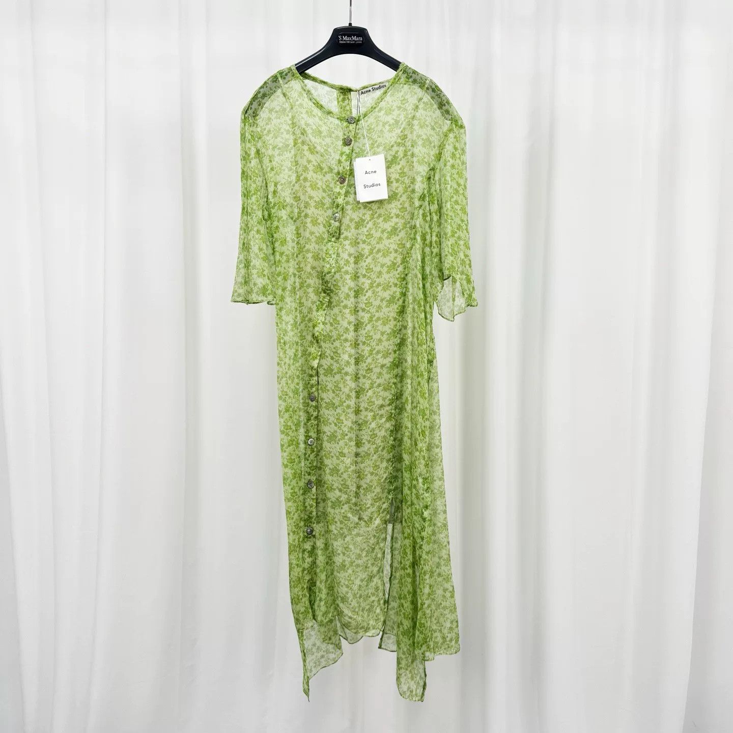 Acne Studios Acne Studios Green Floral Silk Midi Dress Size 36 Size XS / US 0-2 / IT 36-38 - 2 Thumbnail