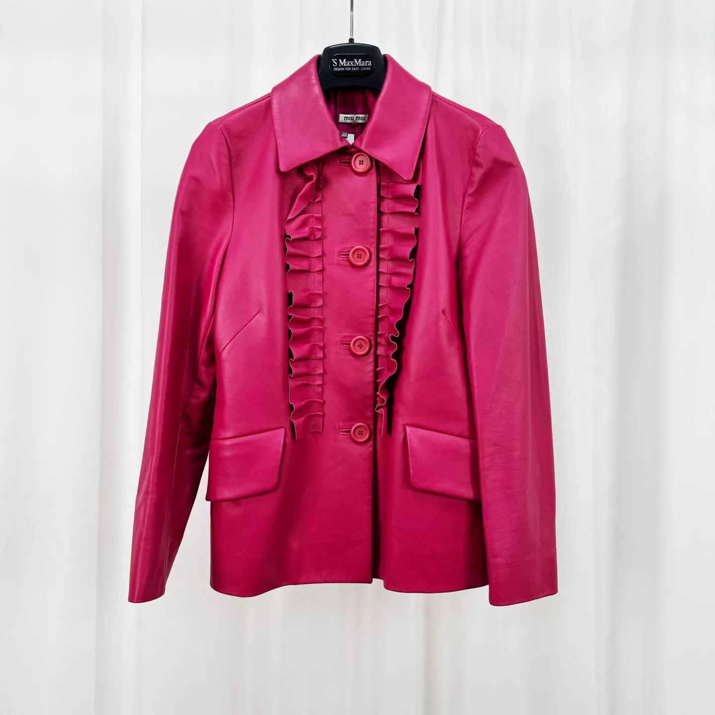 Miu Miu Miu Miu Fuchsia Ruffle Leather Jacket Size 36 Size XS / US 0-2 / IT 36-38 - 2 Thumbnail