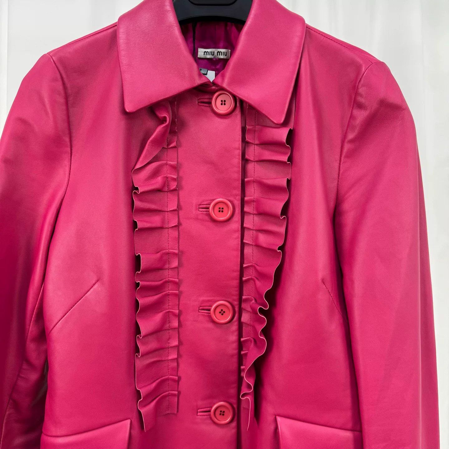 Miu Miu Miu Miu Fuchsia Ruffle Leather Jacket Size 36 Size XS / US 0-2 / IT 36-38 - 4 Thumbnail