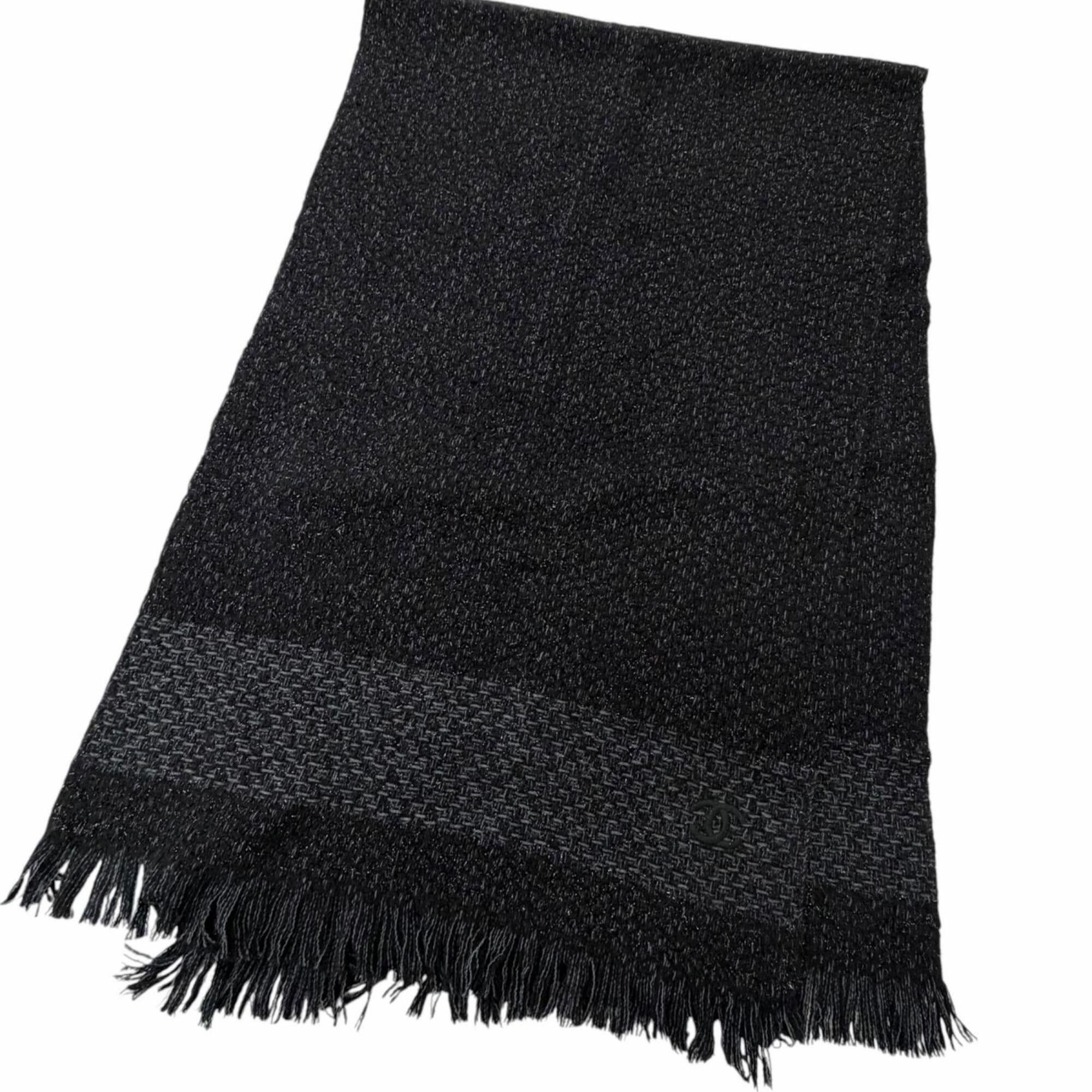 Chanel CHANEL YZ079068 80% Cashmere, Coco Mark Embroidered Large Shawl/Stole/Scarf, Black/Light Blue, Authentic, Men's/Women's. Size ONE SIZE - 3 Thumbnail