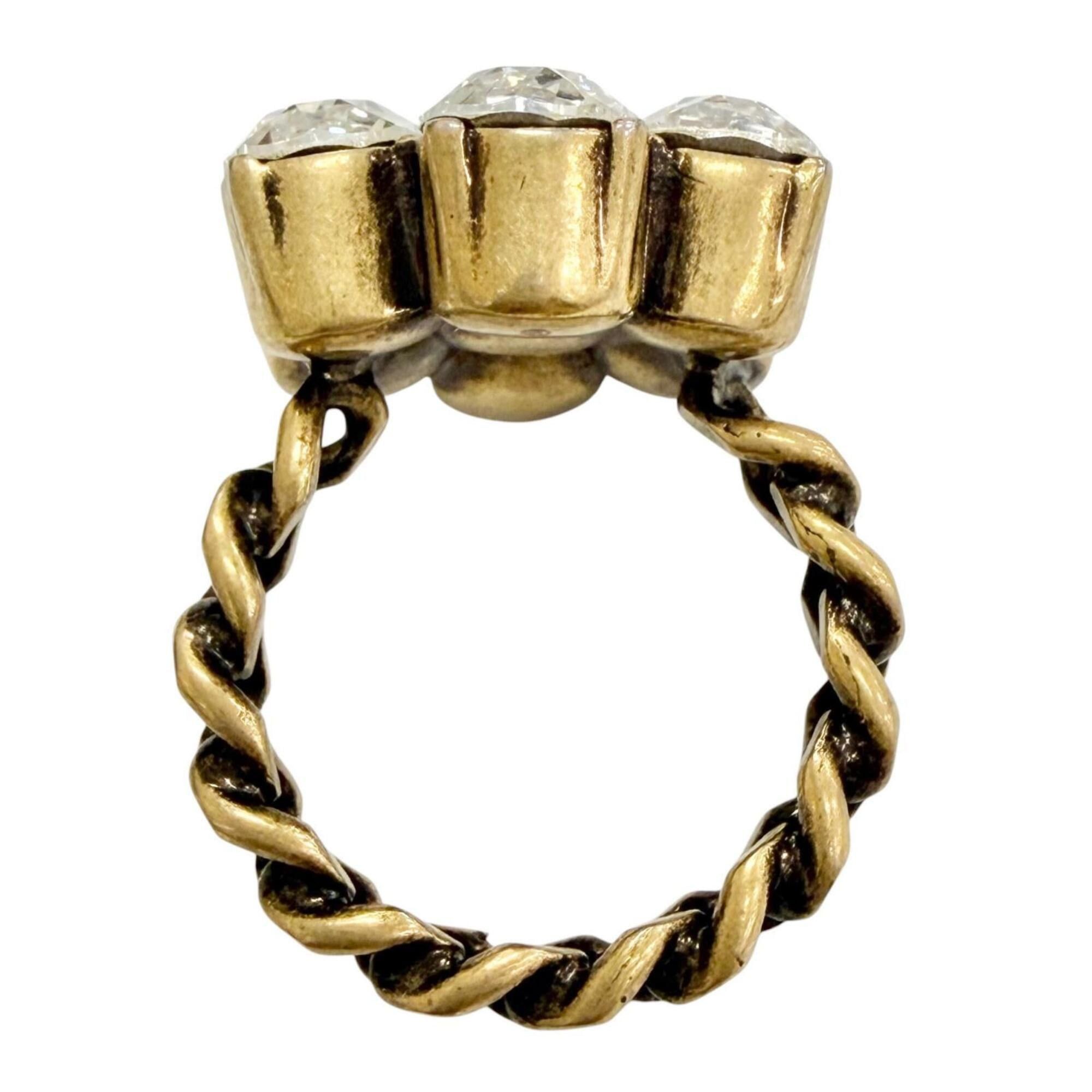 Gucci GUCCI GG Marmont Flower Rhinestone Ring, Gold Tone, Size S, Made in Italy, Women's, with Box. Size ONE SIZE - 6 Thumbnail