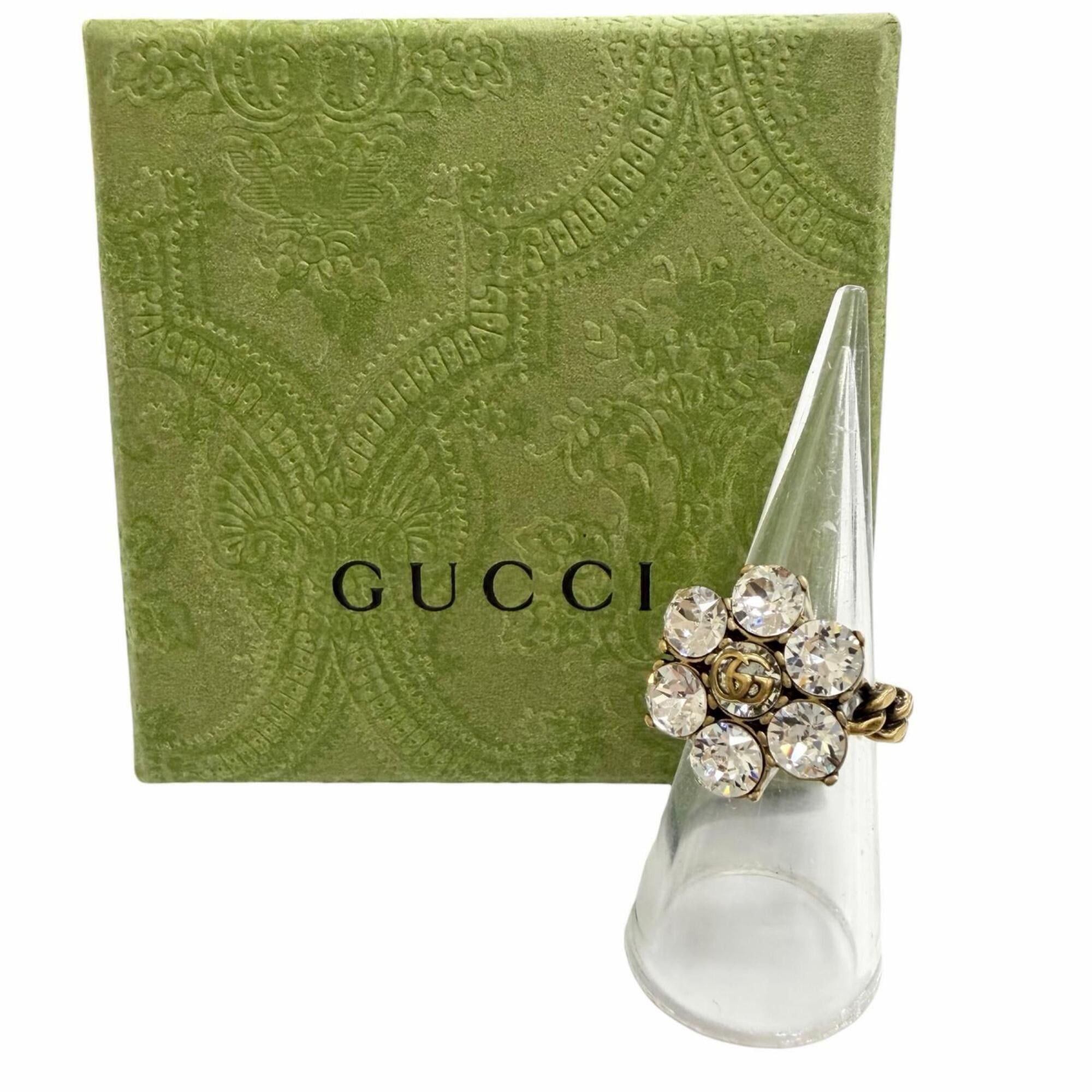 Gucci GUCCI GG Marmont Flower Rhinestone Ring, Gold Tone, Size S, Made in Italy, Women's, with Box. Size ONE SIZE - 2 Thumbnail