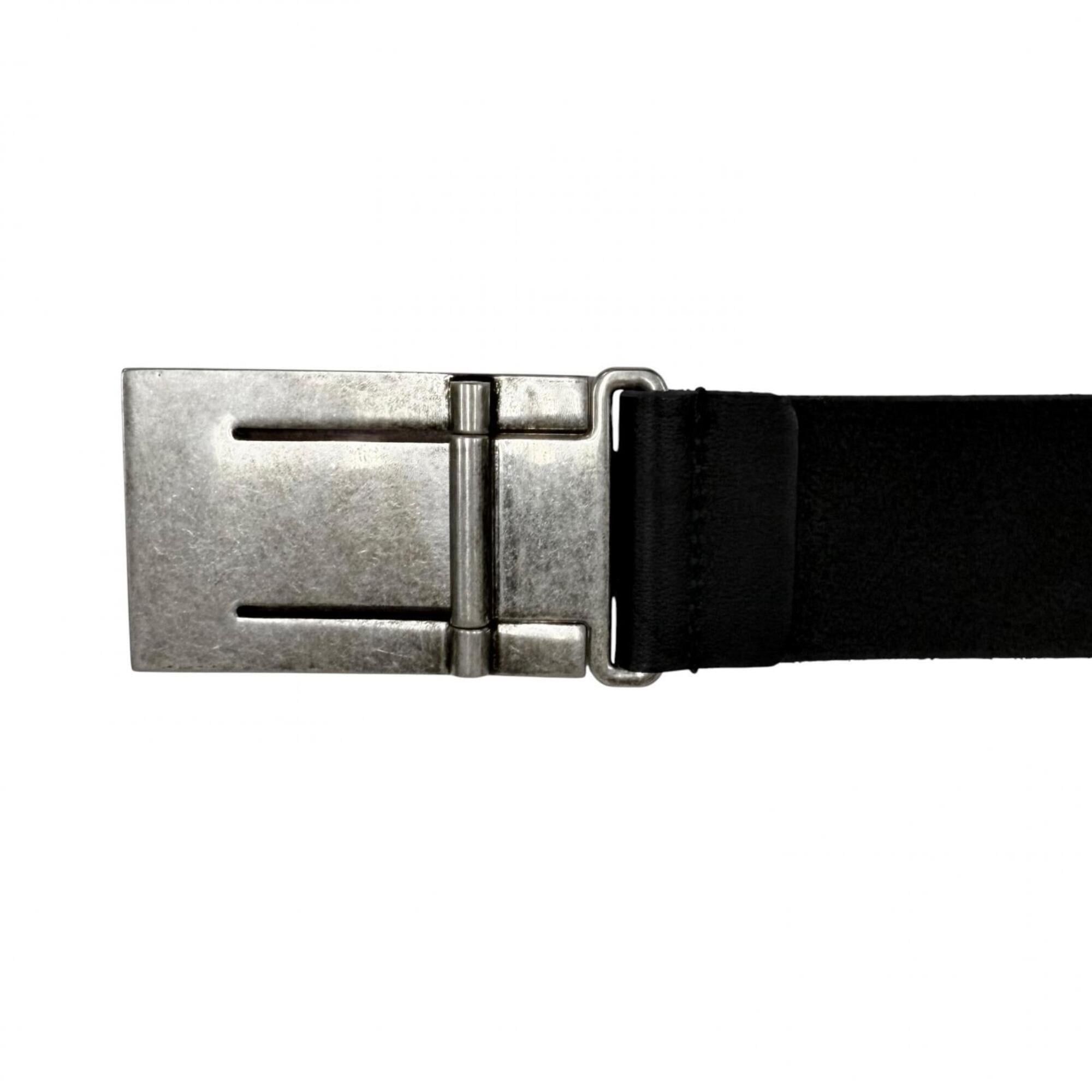 Gucci GUCCI 835193 Logo Buckle Antique Leather Belt, Silver and Black, Made in Italy, Size 90 36, Men's/Women's Size ONE SIZE - 5 Thumbnail