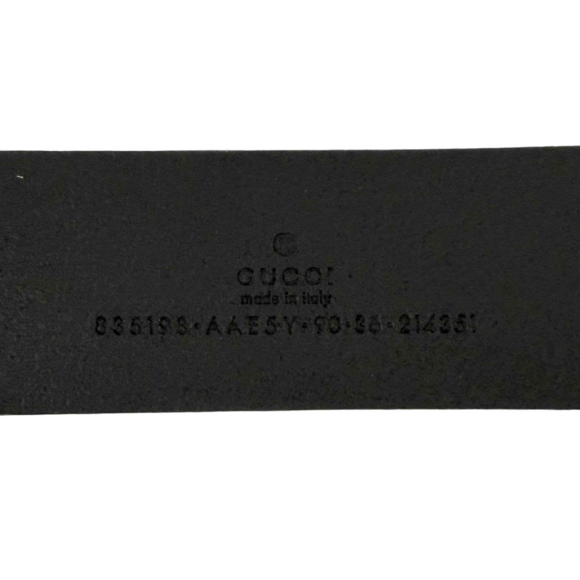 Gucci GUCCI 835193 Logo Buckle Antique Leather Belt, Silver and Black, Made in Italy, Size 90 36, Men's/Women's Size ONE SIZE - 7 Thumbnail