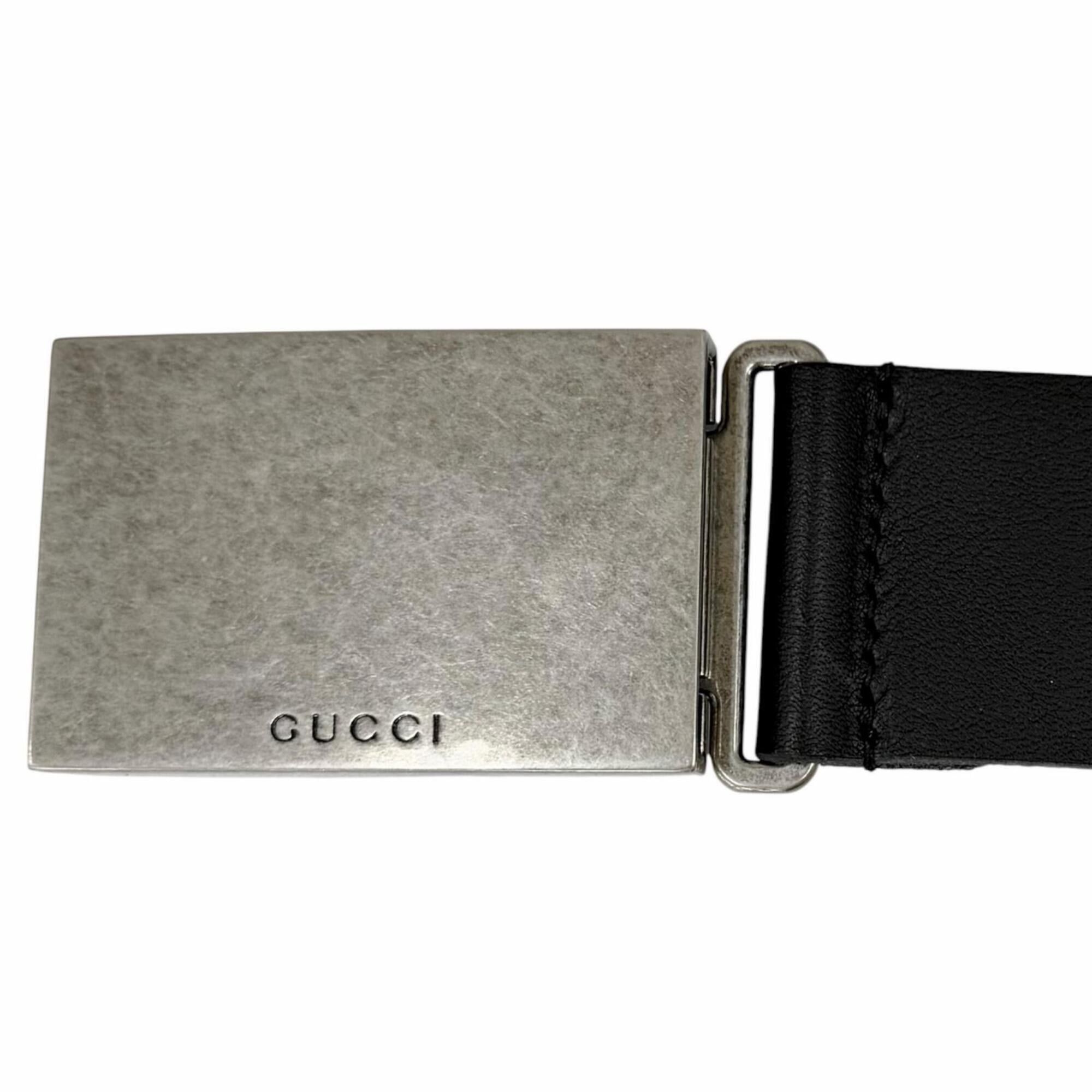 Gucci GUCCI 835193 Logo Buckle Antique Leather Belt, Silver and Black, Made in Italy, Size 90 36, Men's/Women's Size ONE SIZE - 4 Thumbnail