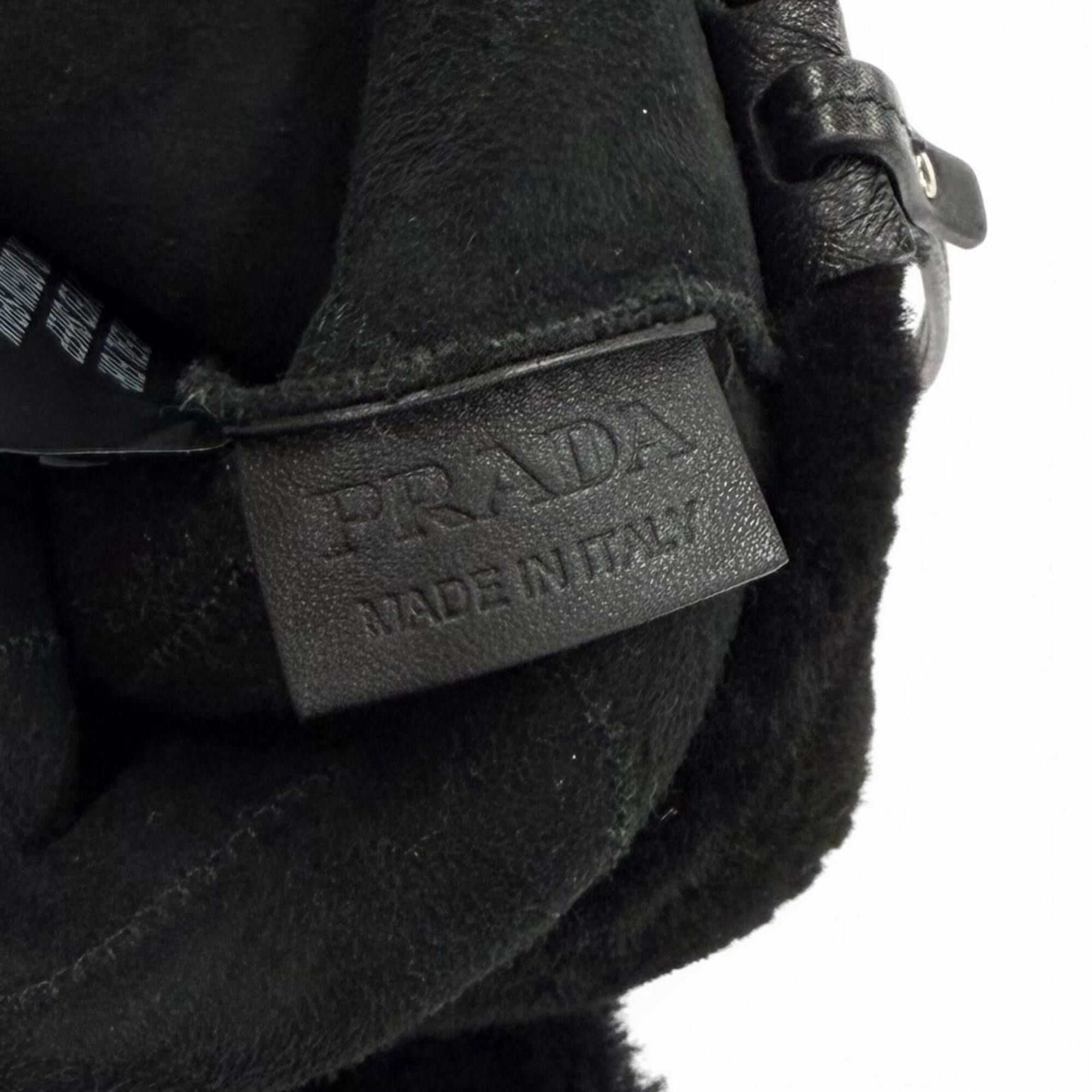 Prada PRADA 1BG378 Triangle Logo 2-Way Shearling Fur Shoulder Bag with Pouch, Black, Made in Italy, Women's, Dust Size ONE SIZE - 12 Thumbnail