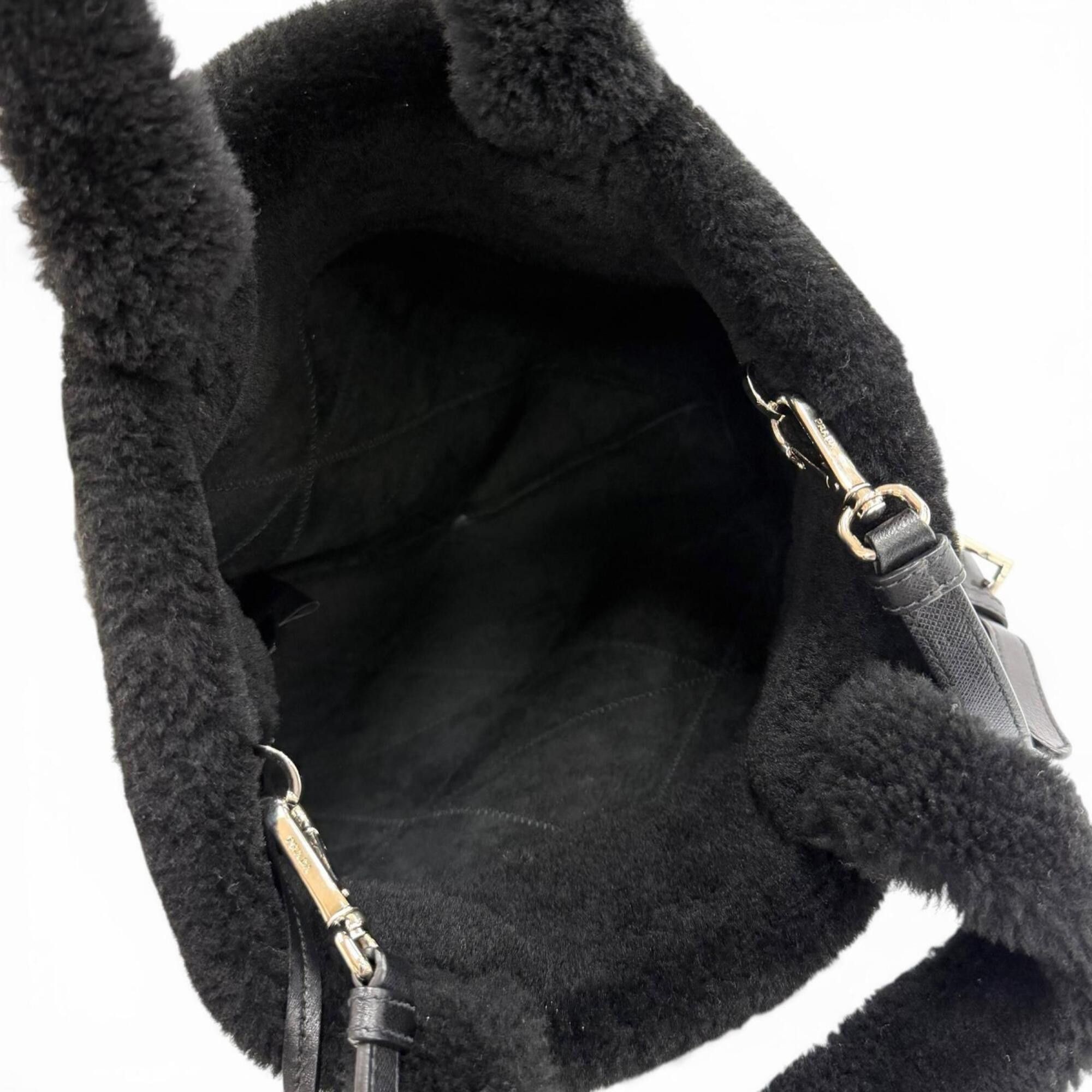 Prada PRADA 1BG378 Triangle Logo 2-Way Shearling Fur Shoulder Bag with Pouch, Black, Made in Italy, Women's, Dust Size ONE SIZE - 5 Thumbnail
