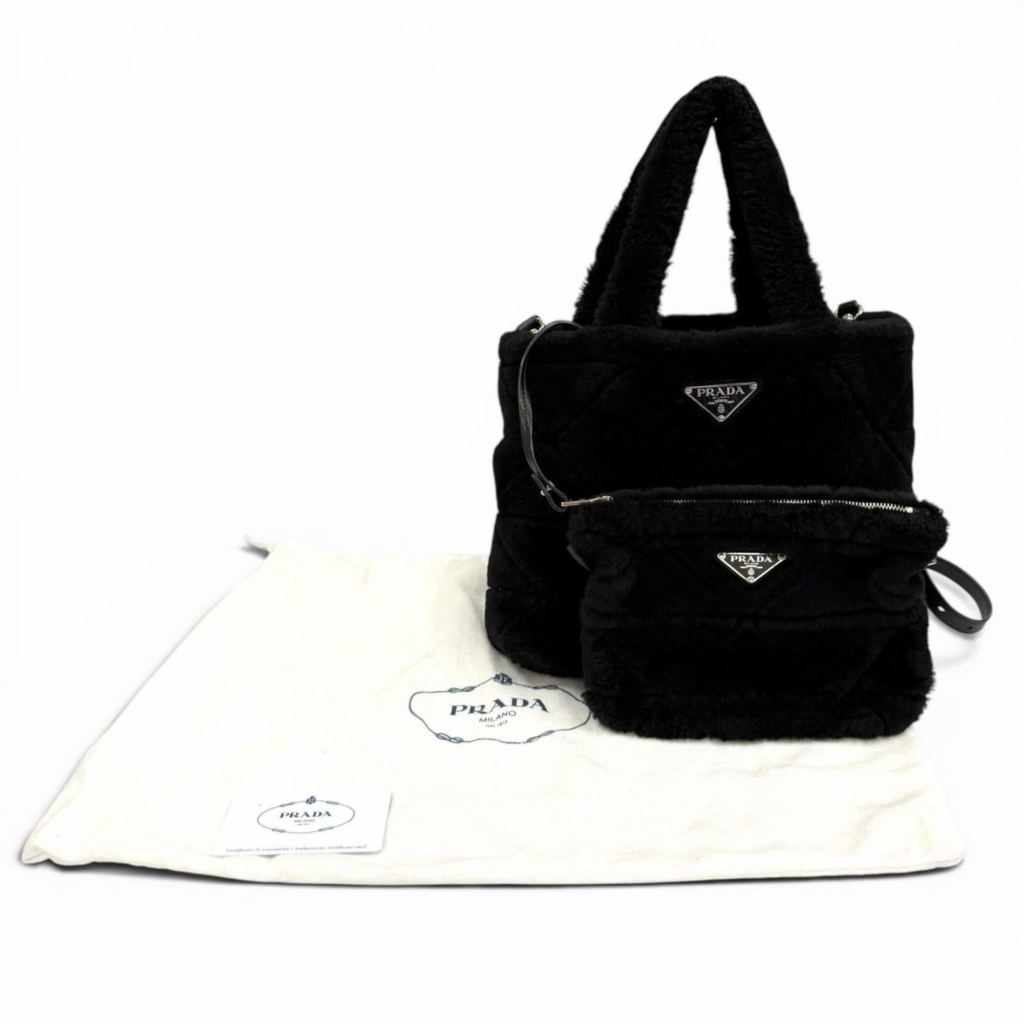 Prada PRADA 1BG378 Triangle Logo 2-Way Shearling Fur Shoulder Bag with Pouch, Black, Made in Italy, Women's, Dust Size ONE SIZE - 2 Thumbnail