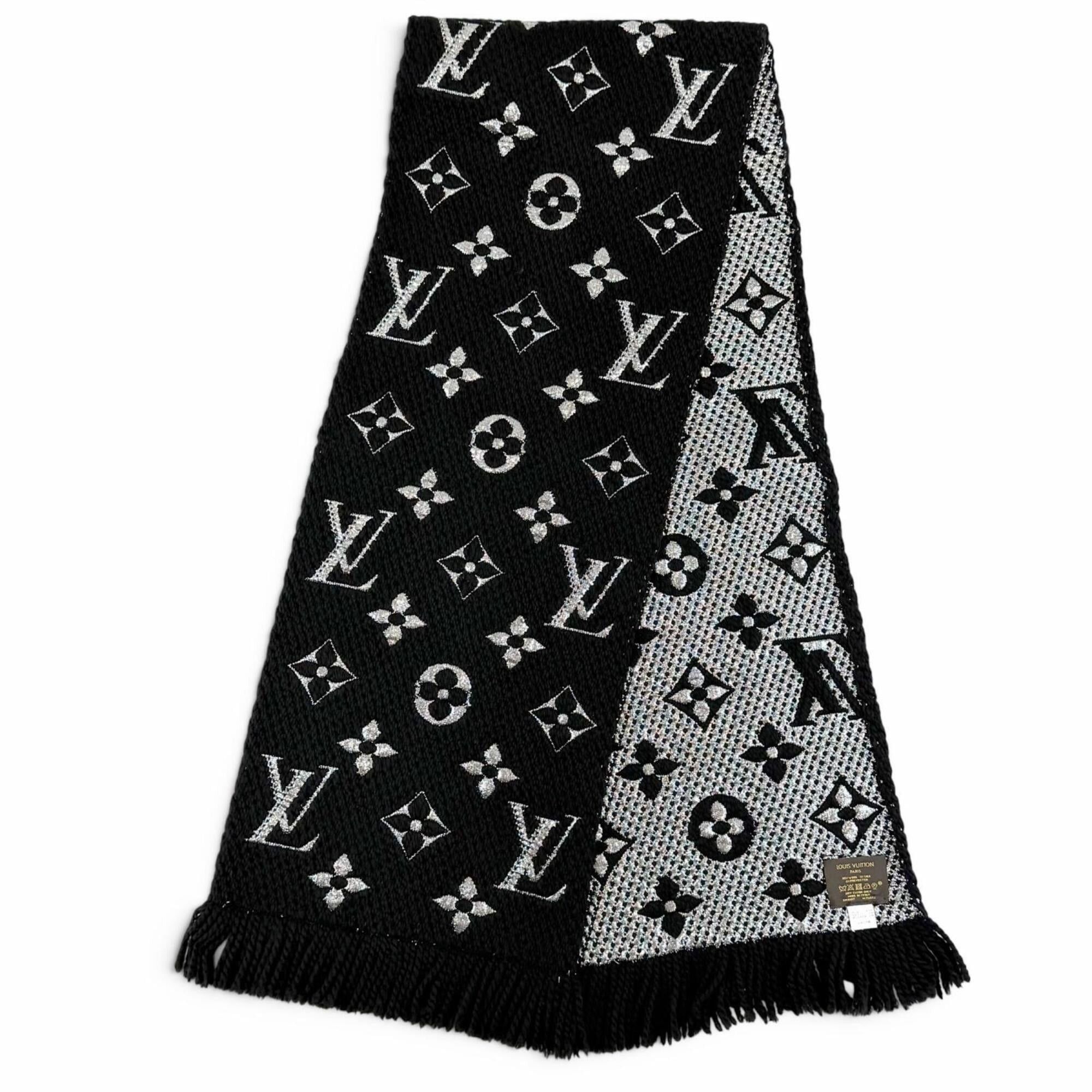 Louis Vuitton LOUIS VUITTON M75833 Echarpe Logomania Shine Wool Silk Stole Scarf, Black, Made in Italy, Authentic, Women's, with Box Size ONE SIZE - 3 Thumbnail