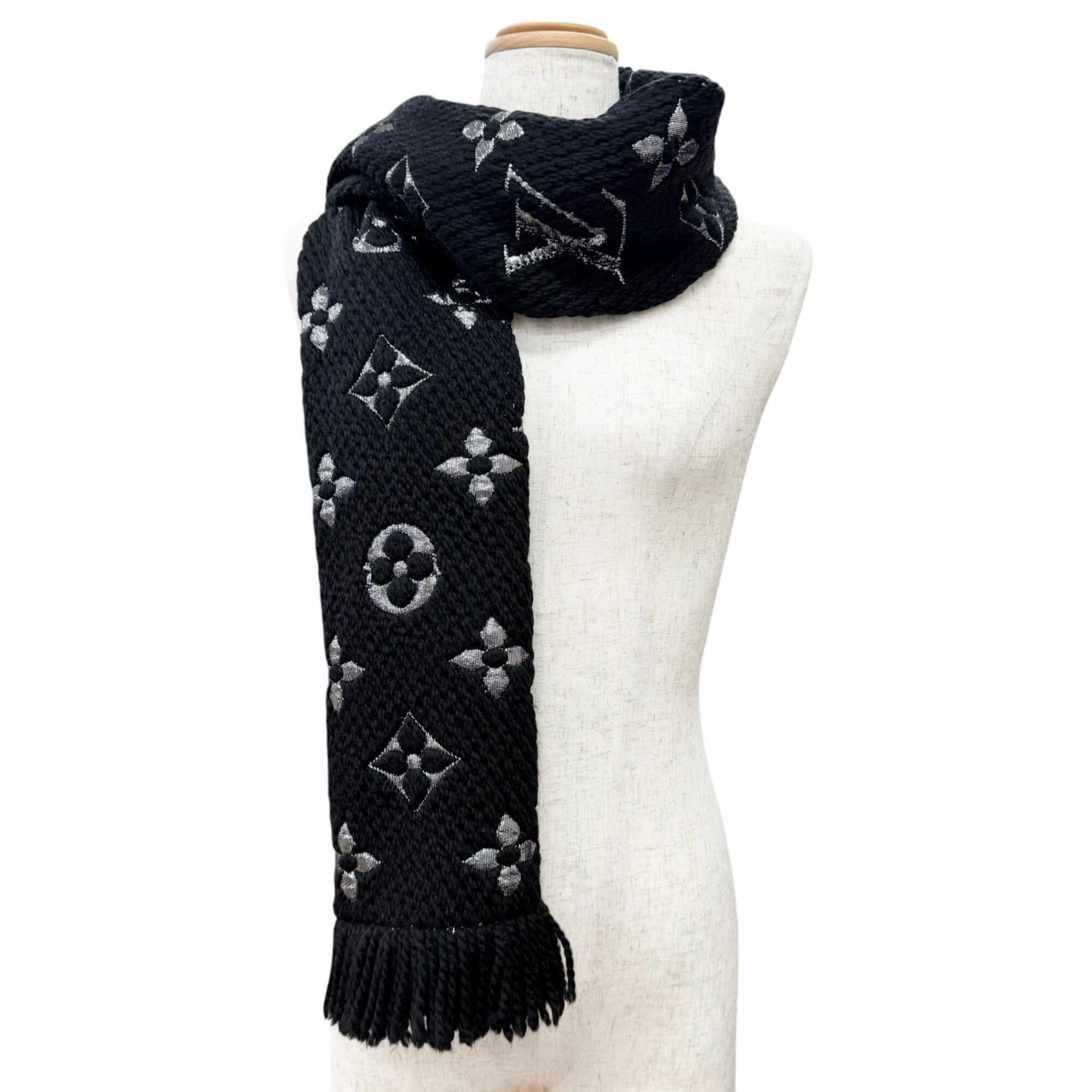 Louis Vuitton LOUIS VUITTON M75833 Echarpe Logomania Shine Wool Silk Stole Scarf, Black, Made in Italy, Authentic, Women's, with Box Size ONE SIZE - 4 Thumbnail