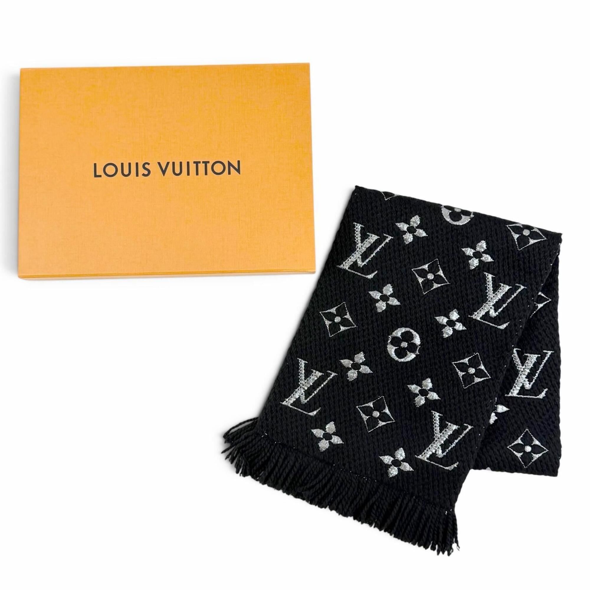 Louis Vuitton LOUIS VUITTON M75833 Echarpe Logomania Shine Wool Silk Stole Scarf, Black, Made in Italy, Authentic, Women's, with Box Size ONE SIZE - 2 Thumbnail