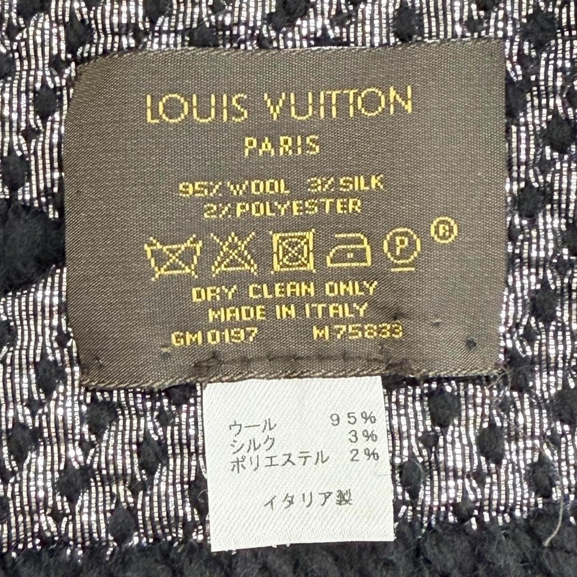 Louis Vuitton LOUIS VUITTON M75833 Echarpe Logomania Shine Wool Silk Stole Scarf, Black, Made in Italy, Authentic, Women's, with Box Size ONE SIZE - 7 Thumbnail