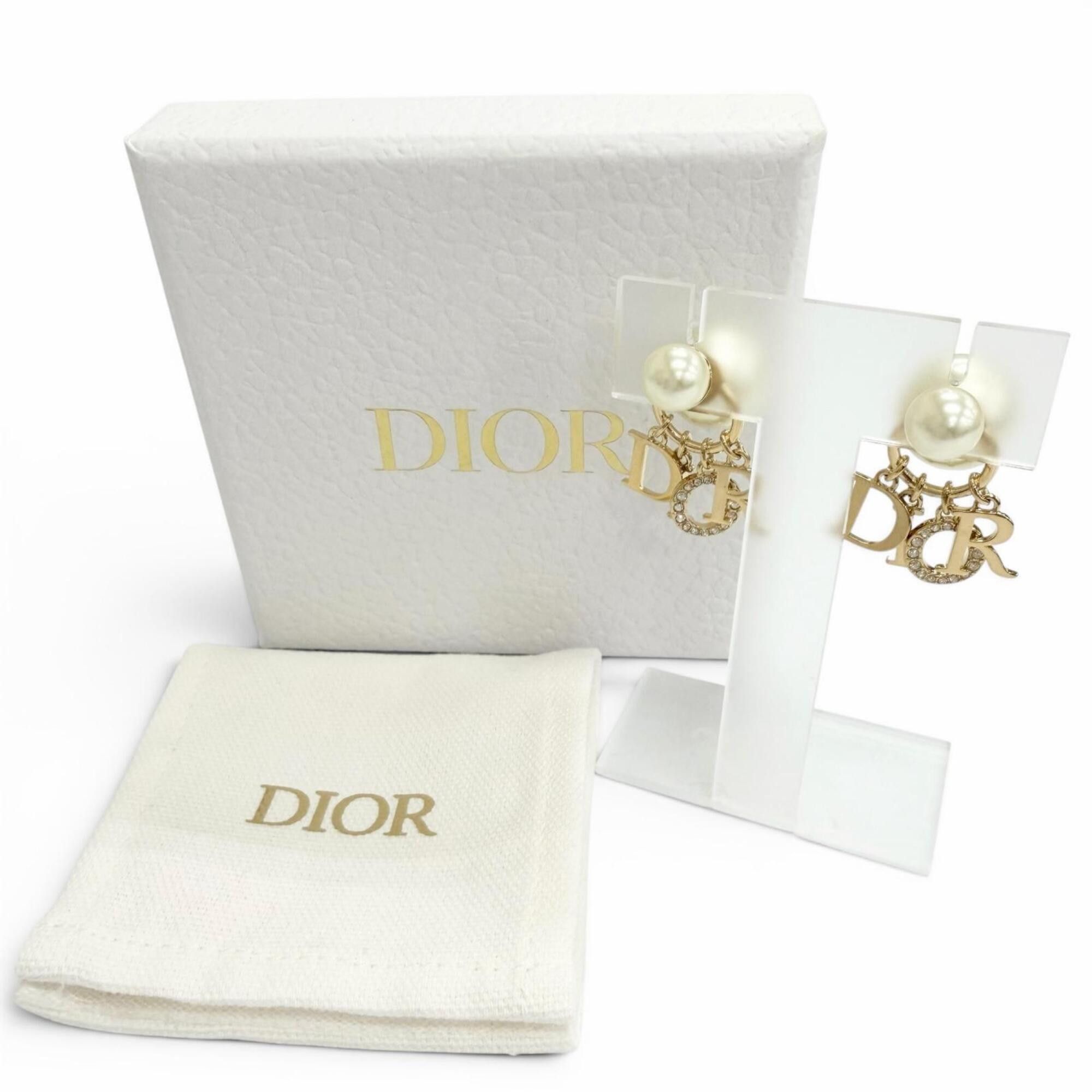 Dior Christian Dior DIOR E1411 TRICY Tribales Tribal Earrings (Pair) - Logo, Resin Pearl, Rhinestone, Gold Women's Comes with Box and Dust Bag Size ONE SIZE - 2 Thumbnail