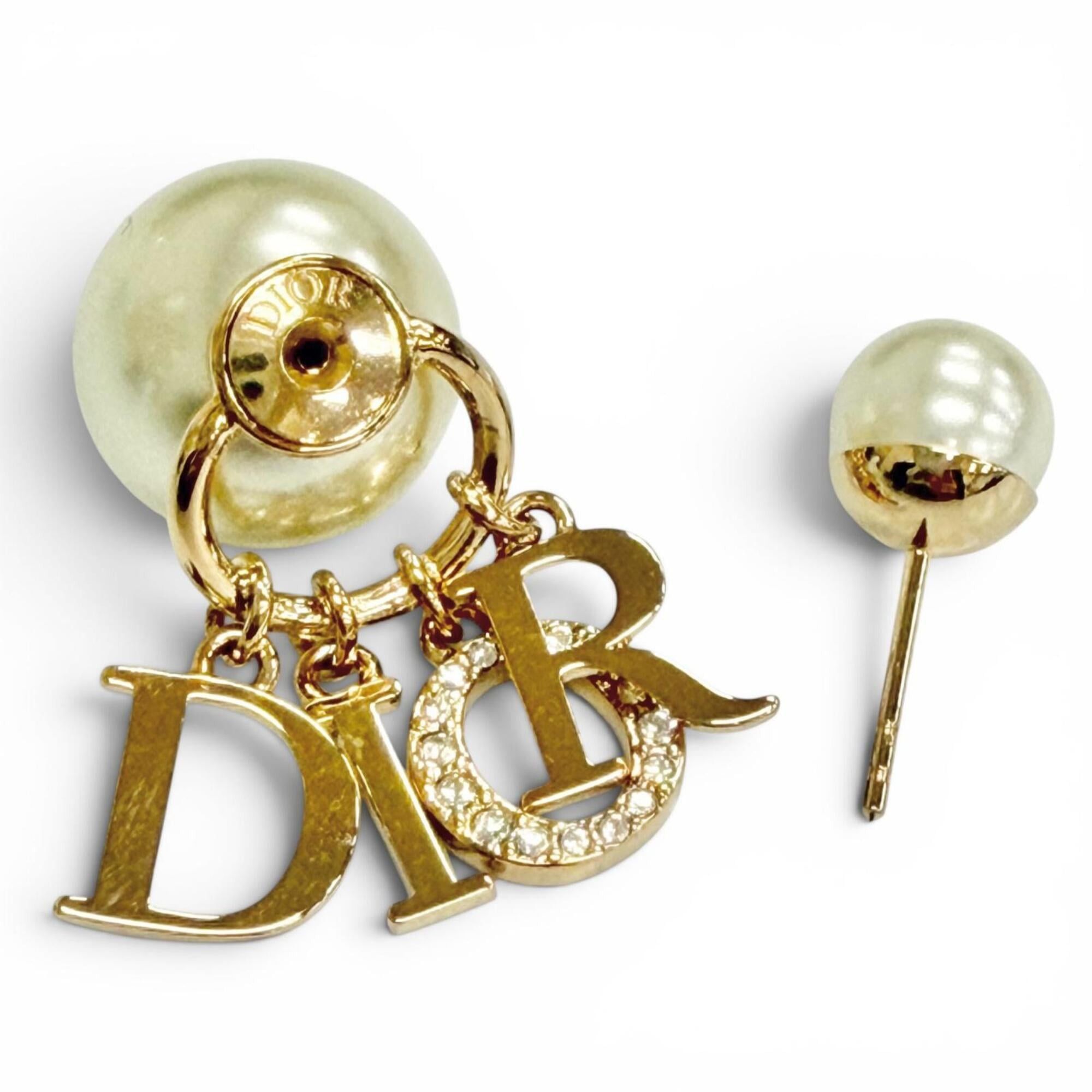 Dior Christian Dior DIOR E1411 TRICY Tribales Tribal Earrings (Pair) - Logo, Resin Pearl, Rhinestone, Gold Women's Comes with Box and Dust Bag Size ONE SIZE - 6 Thumbnail
