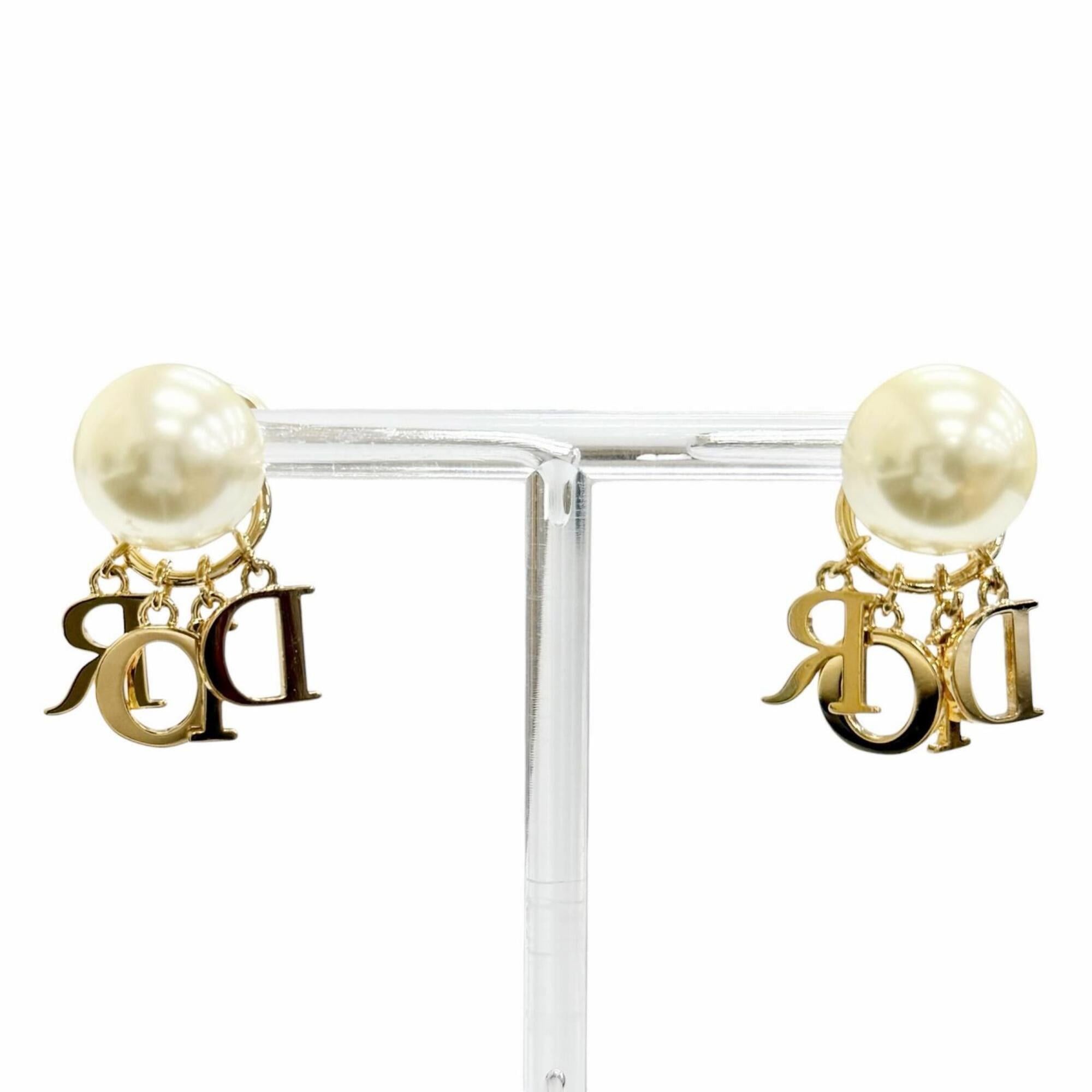 Dior Christian Dior DIOR E1411 TRICY Tribales Tribal Earrings (Pair) - Logo, Resin Pearl, Rhinestone, Gold Women's Comes with Box and Dust Bag Size ONE SIZE - 4 Thumbnail