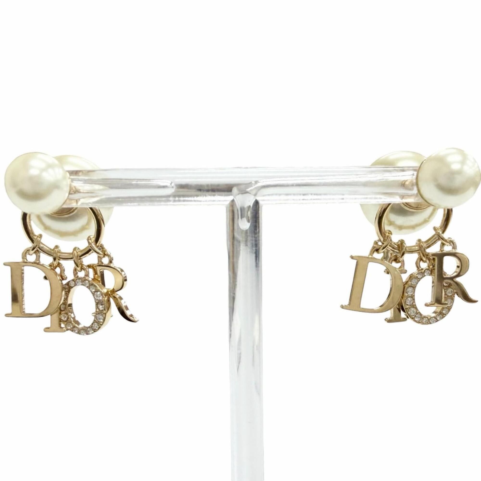 Dior Christian Dior DIOR E1411 TRICY Tribales Tribal Earrings (Pair) - Logo, Resin Pearl, Rhinestone, Gold Women's Comes with Box and Dust Bag Size ONE SIZE - 3 Thumbnail