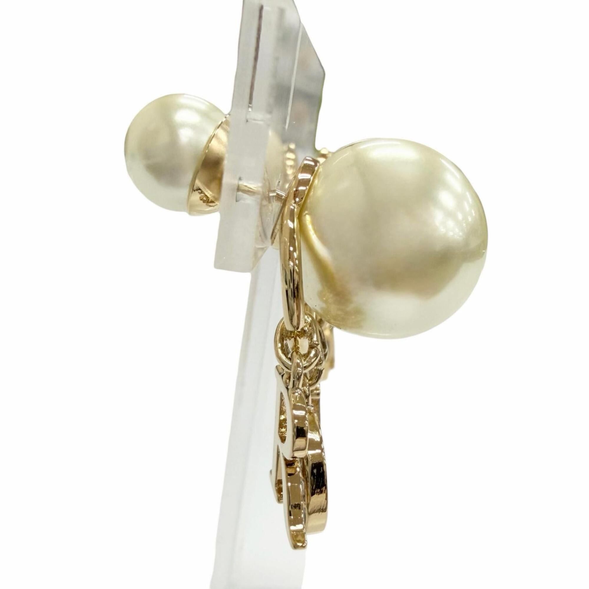 Dior Christian Dior DIOR E1411 TRICY Tribales Tribal Earrings (Pair) - Logo, Resin Pearl, Rhinestone, Gold Women's Comes with Box and Dust Bag Size ONE SIZE - 5 Thumbnail
