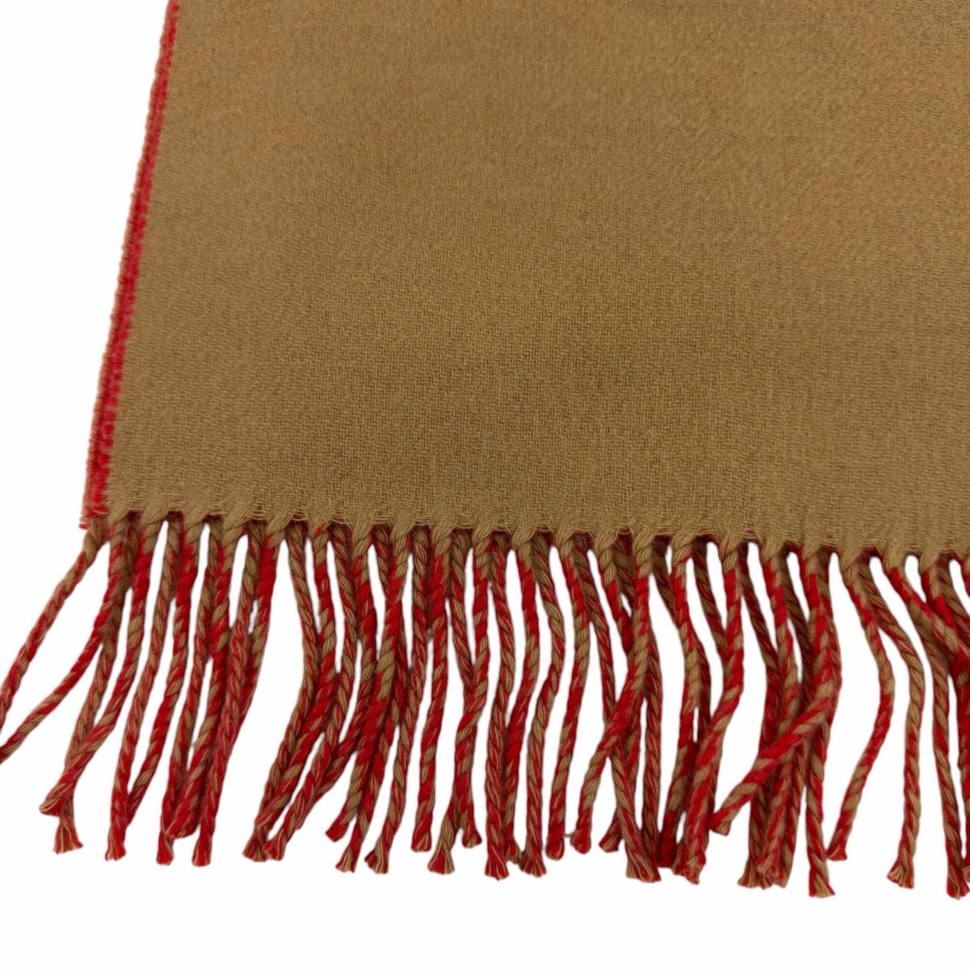 Hermes HERMES 100% Cashmere Fringe Bicolor Stole/Scarf, Red/Brown, Women's, with Box Size ONE SIZE - 6 Thumbnail