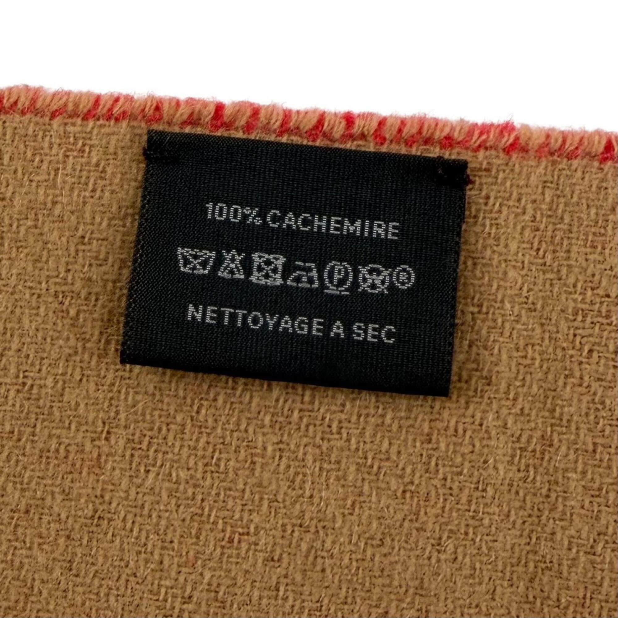 Hermes HERMES 100% Cashmere Fringe Bicolor Stole/Scarf, Red/Brown, Women's, with Box Size ONE SIZE - 7 Thumbnail