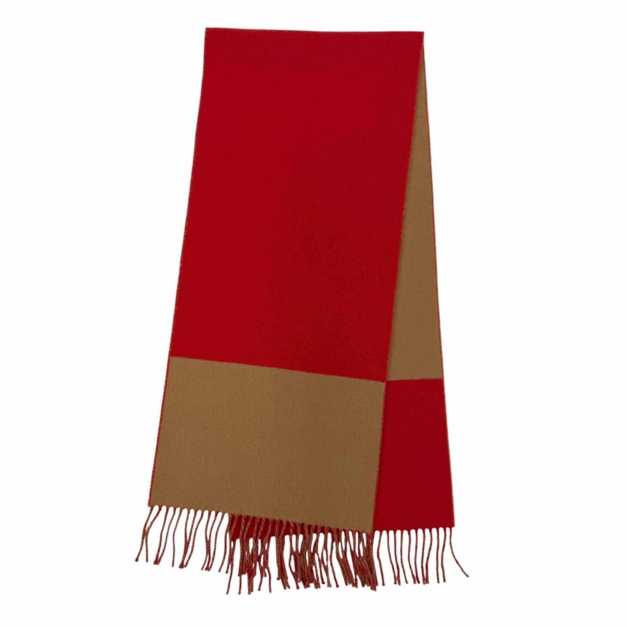 Hermes HERMES 100% Cashmere Fringe Bicolor Stole/Scarf, Red/Brown, Women's, with Box Size ONE SIZE - 3 Thumbnail