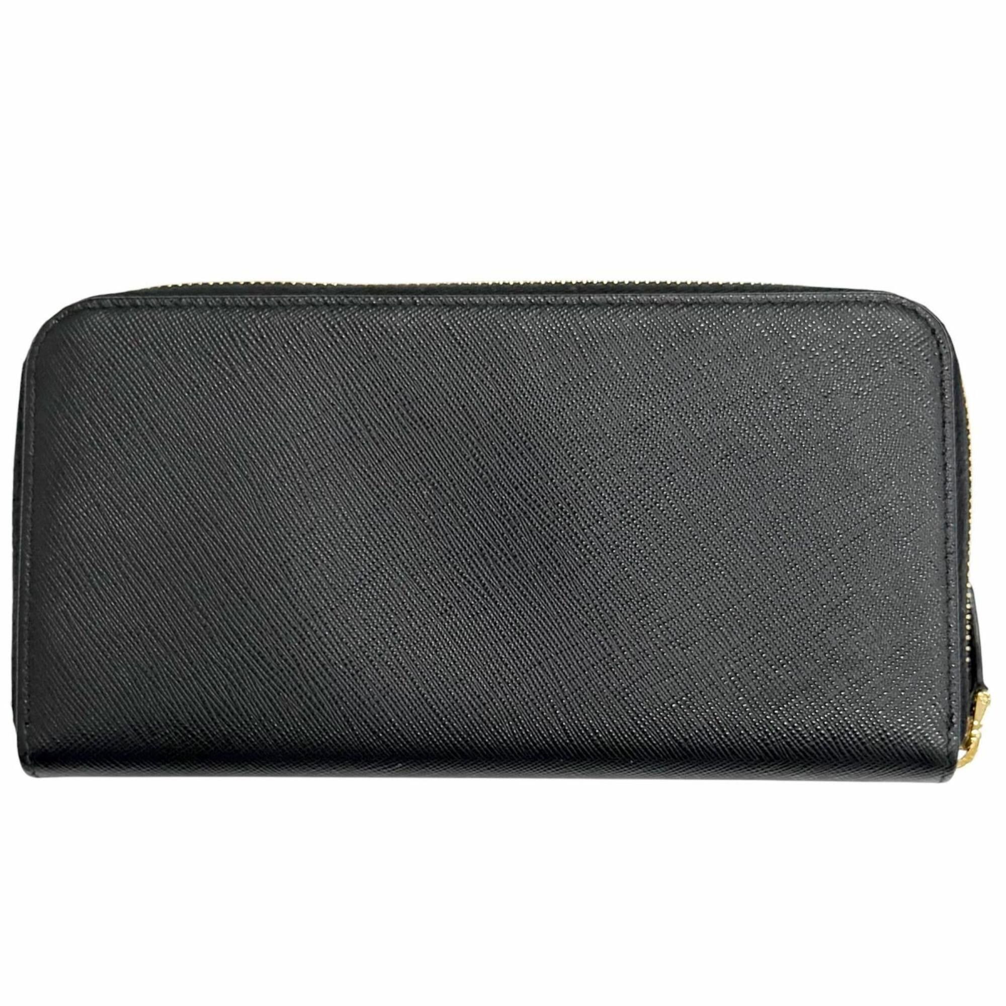Prada PRADA 1ML506 Saffiano Leather Triangle Logo Round Zip Long Wallet, Black with Gold Hardware, Made in Italy, Women's Size ONE SIZE - 2 Thumbnail