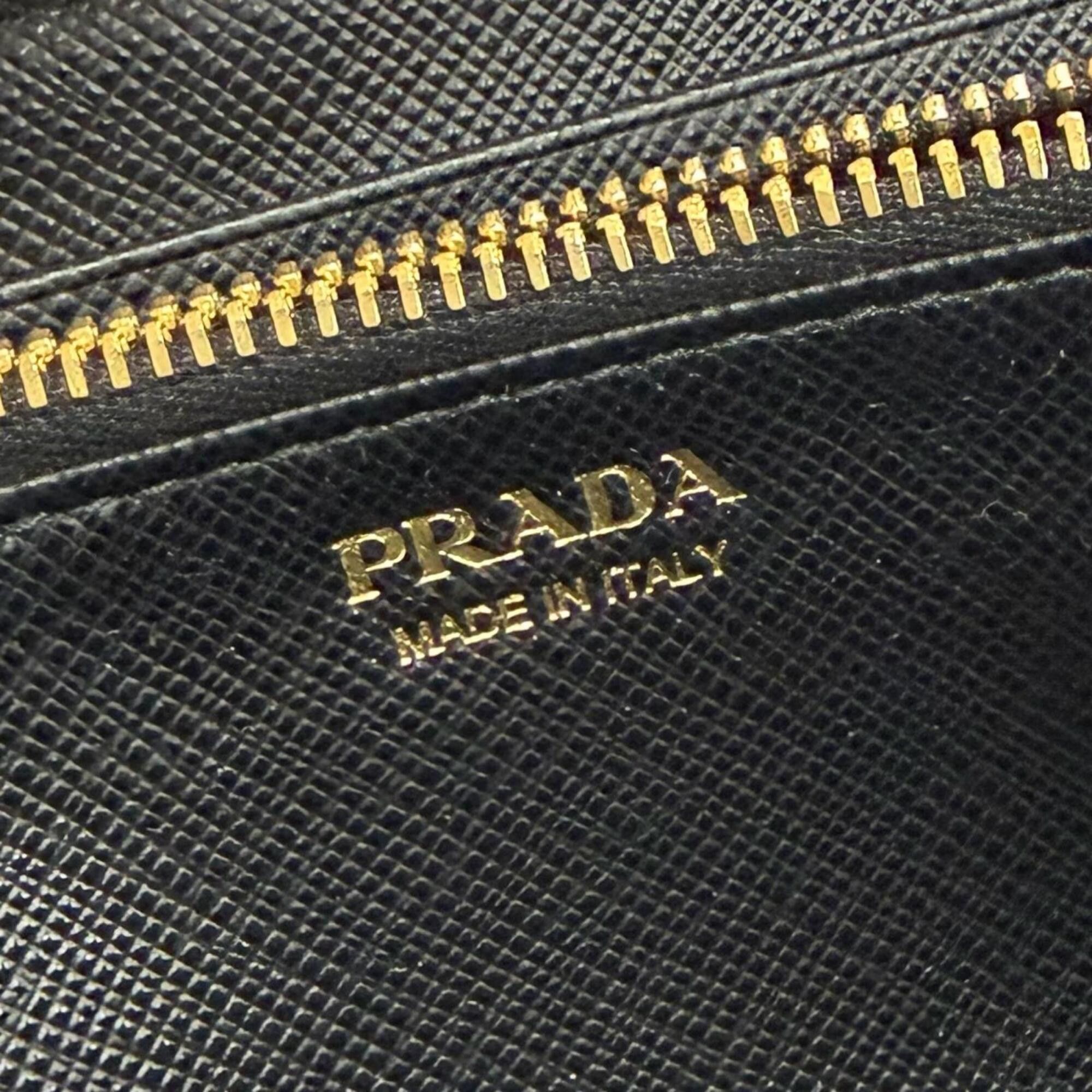 Prada PRADA 1ML506 Saffiano Leather Triangle Logo Round Zip Long Wallet, Black with Gold Hardware, Made in Italy, Women's Size ONE SIZE - 7 Thumbnail