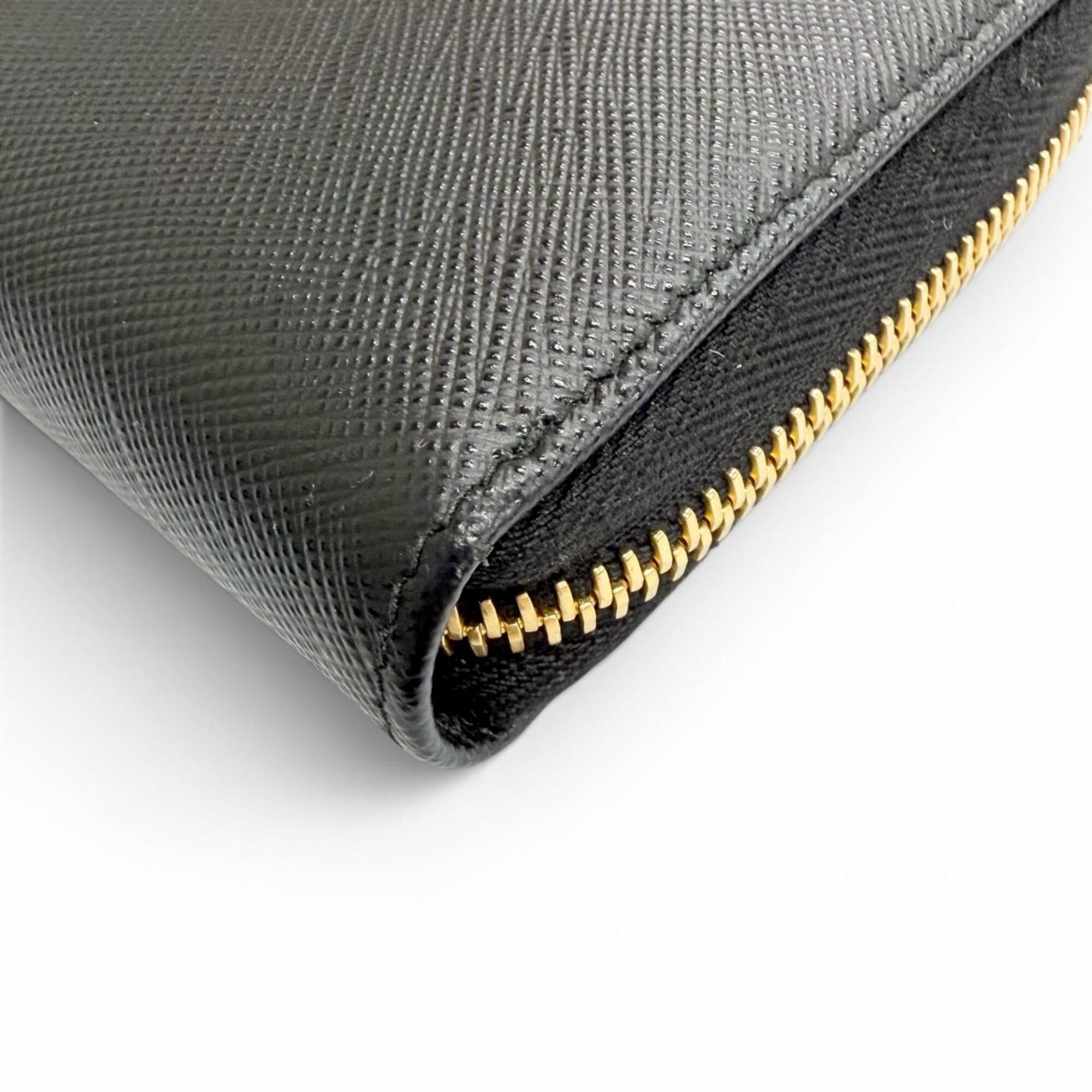 Prada PRADA 1ML506 Saffiano Leather Triangle Logo Round Zip Long Wallet, Black with Gold Hardware, Made in Italy, Women's Size ONE SIZE - 4 Thumbnail