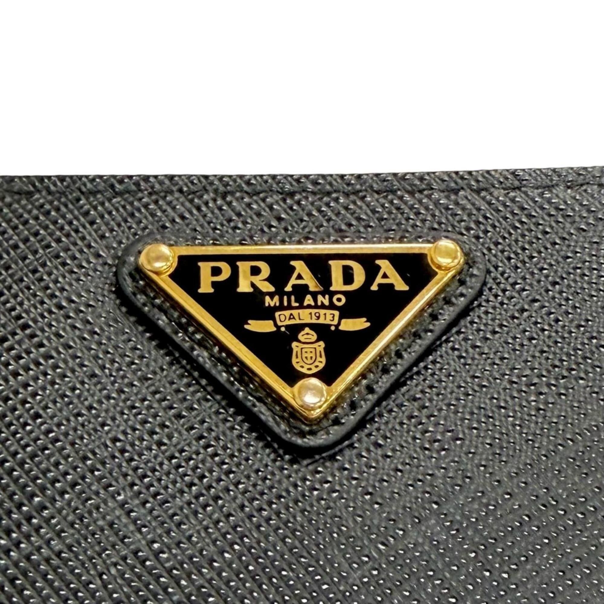 Prada PRADA 1ML506 Saffiano Leather Triangle Logo Round Zip Long Wallet, Black with Gold Hardware, Made in Italy, Women's Size ONE SIZE - 6 Thumbnail